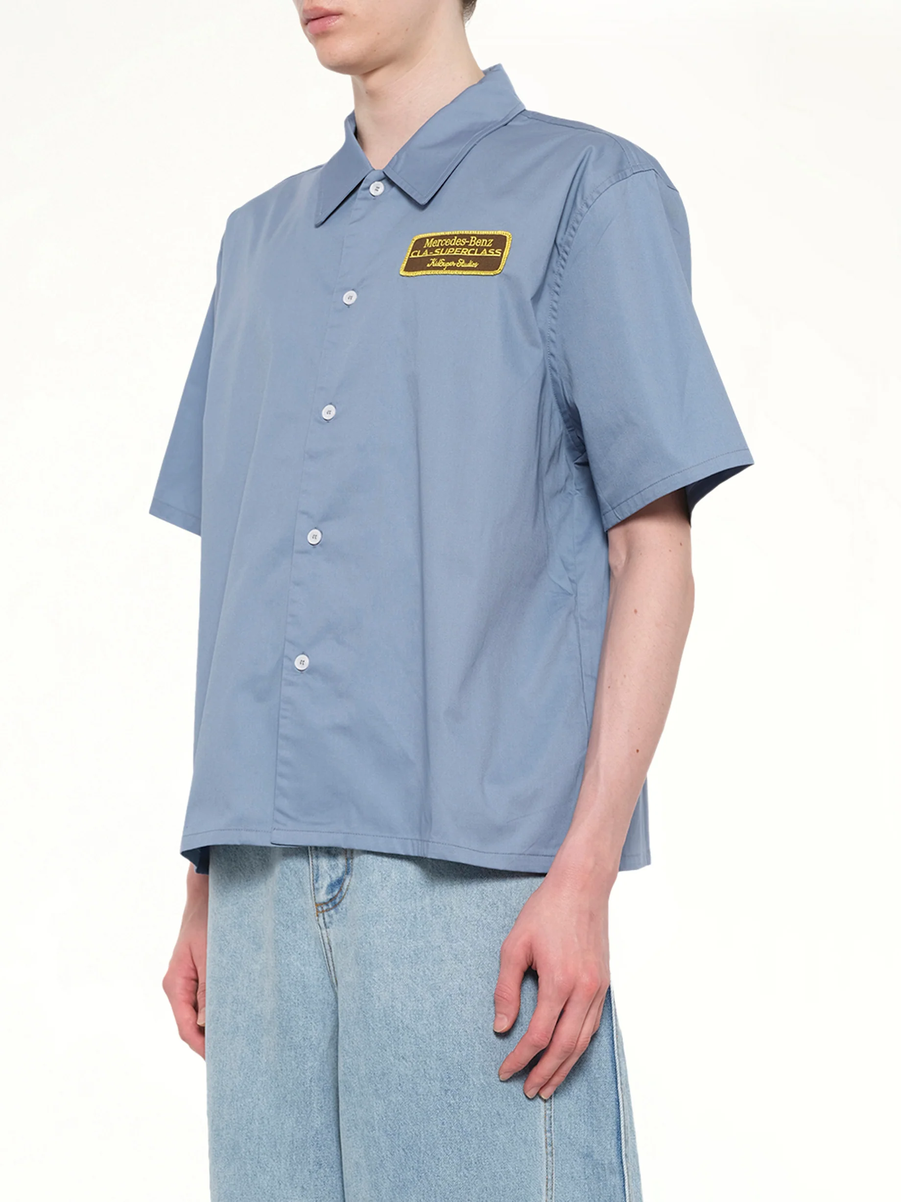 Kidsuper X Mercedes Benz Cropped Work Shirt in Blue - Image 3