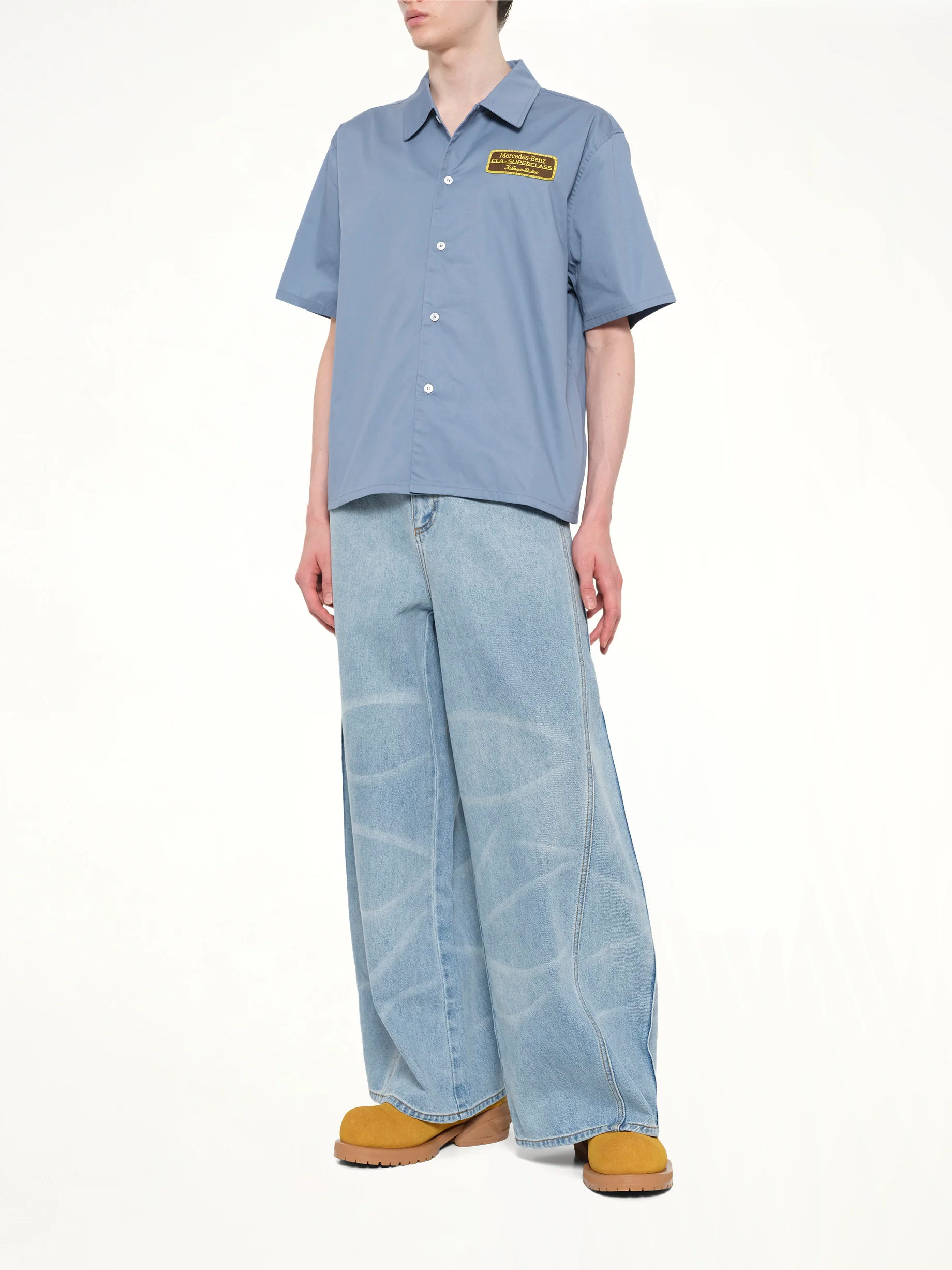 Kidsuper X Mercedes Benz Cropped Work Shirt in Blue - Image 4