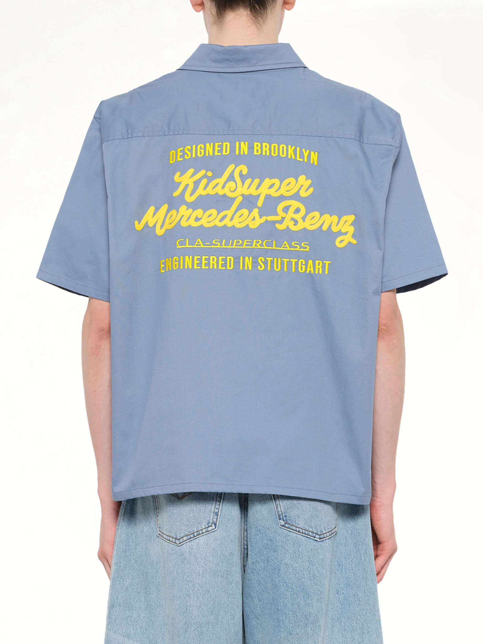 Kidsuper X Mercedes Benz Cropped Work Shirt in Blue - Image 5