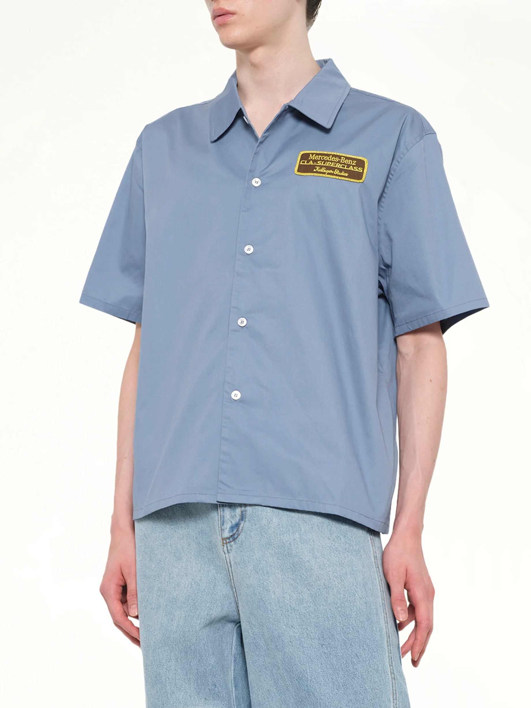Kidsuper X Mercedes Benz Cropped Work Shirt in Blue - Image 6