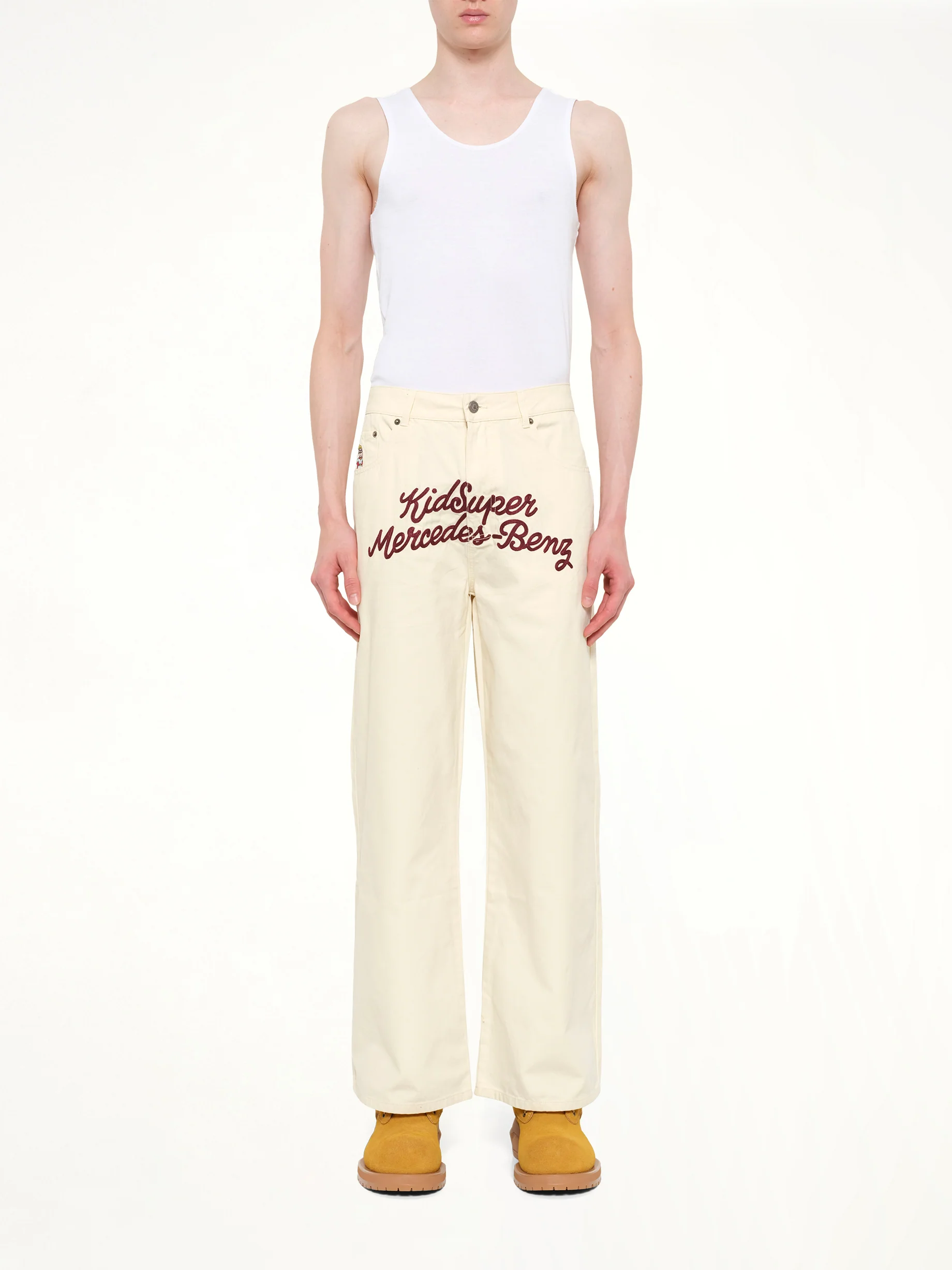 Kidsuper X Mercedes Benz Work Pants in Cream - Image 7