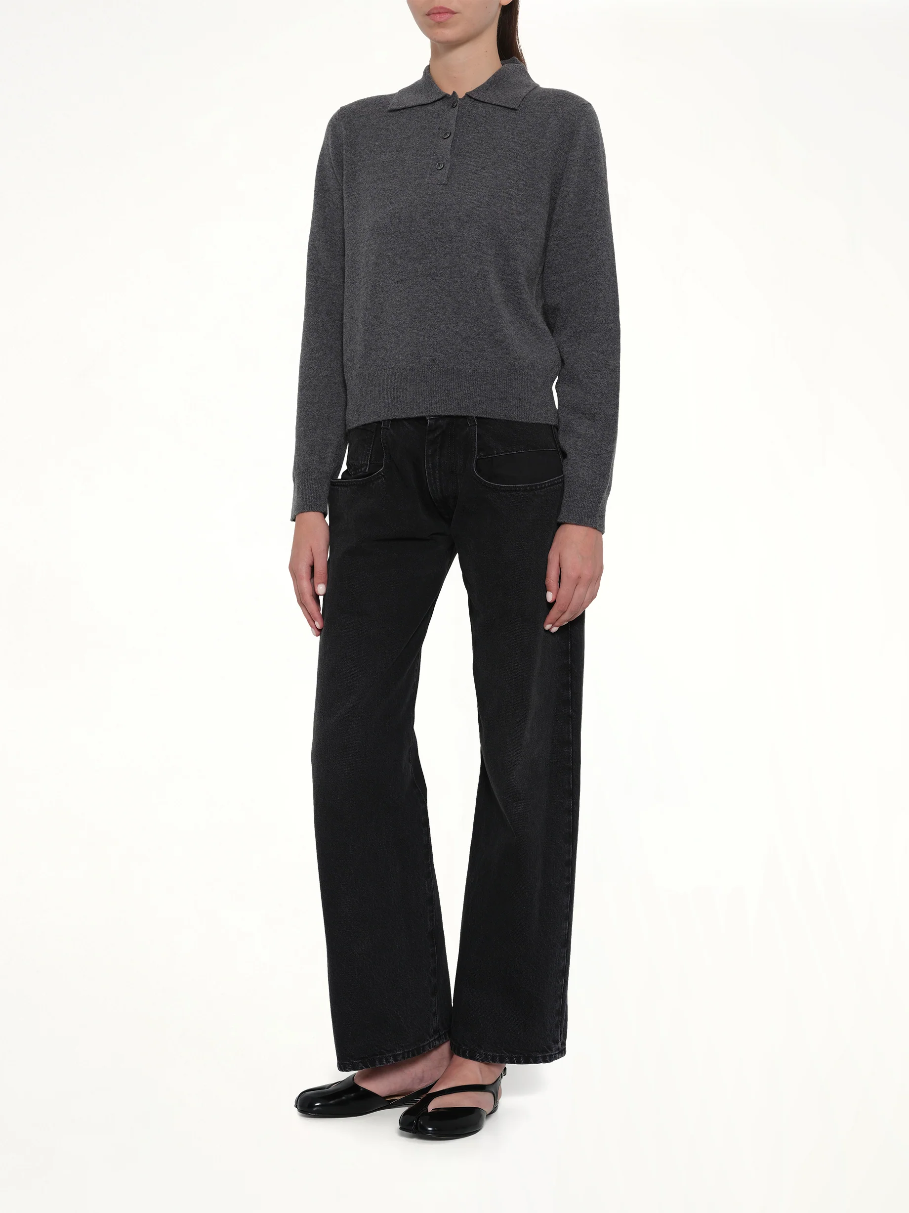 Knit Polo in Dark Grey - Image 4