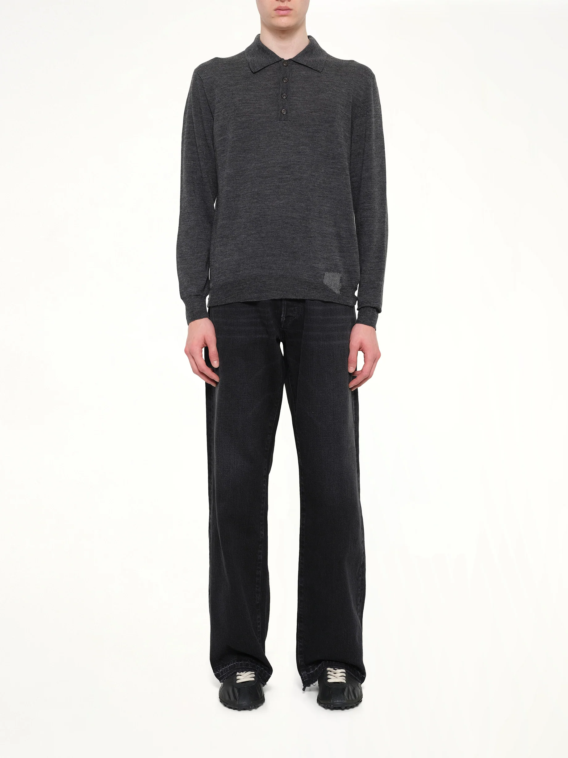 Knit Polo in Medium Grey - Image 7