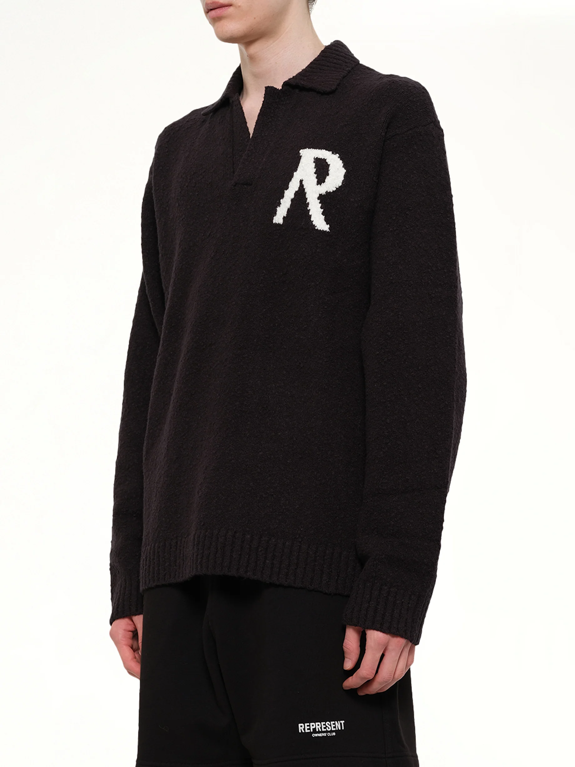 Knitted Boucle Polo in Jet Black - Image 3