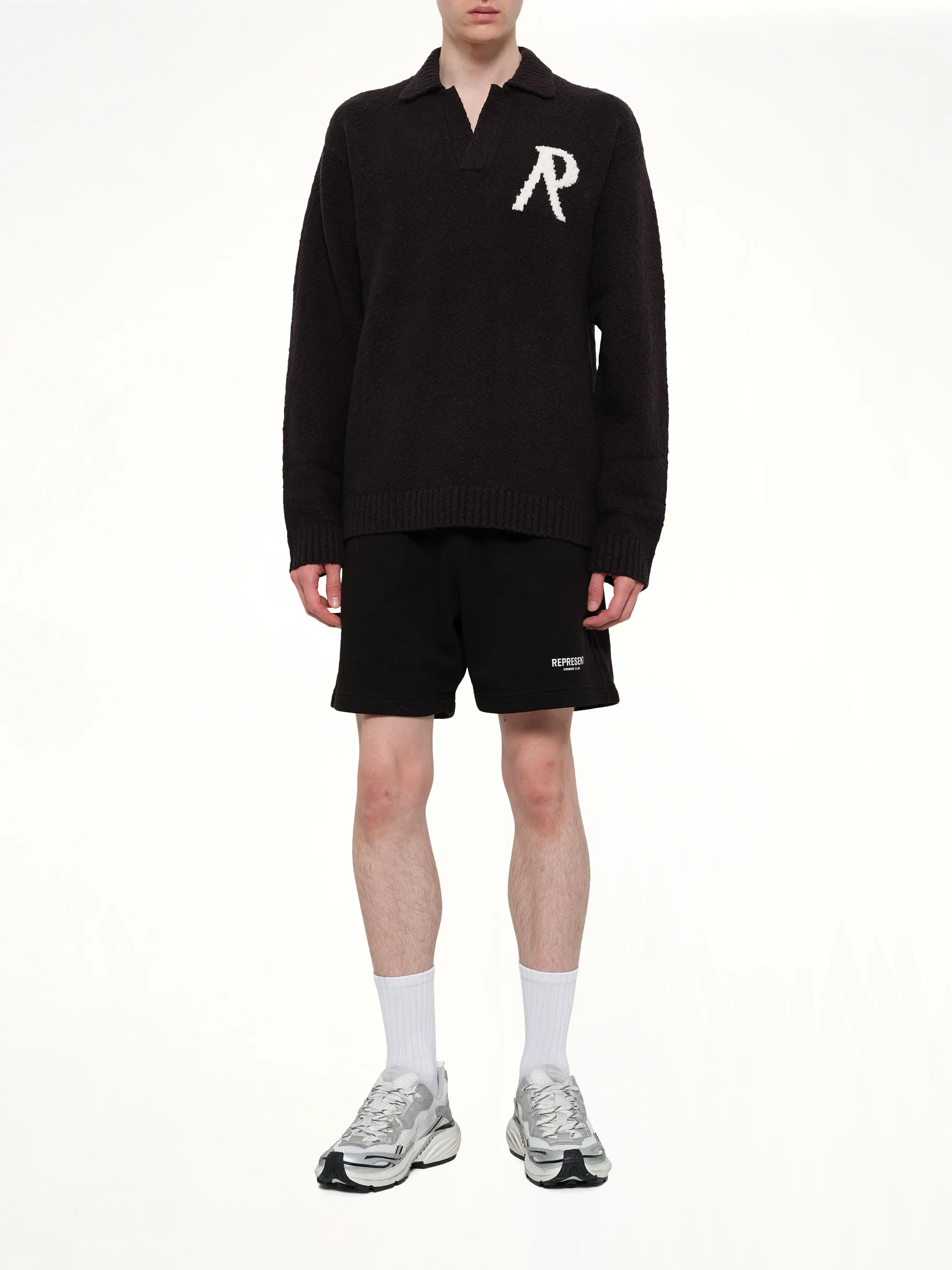 Knitted Boucle Polo in Jet Black - Image 4