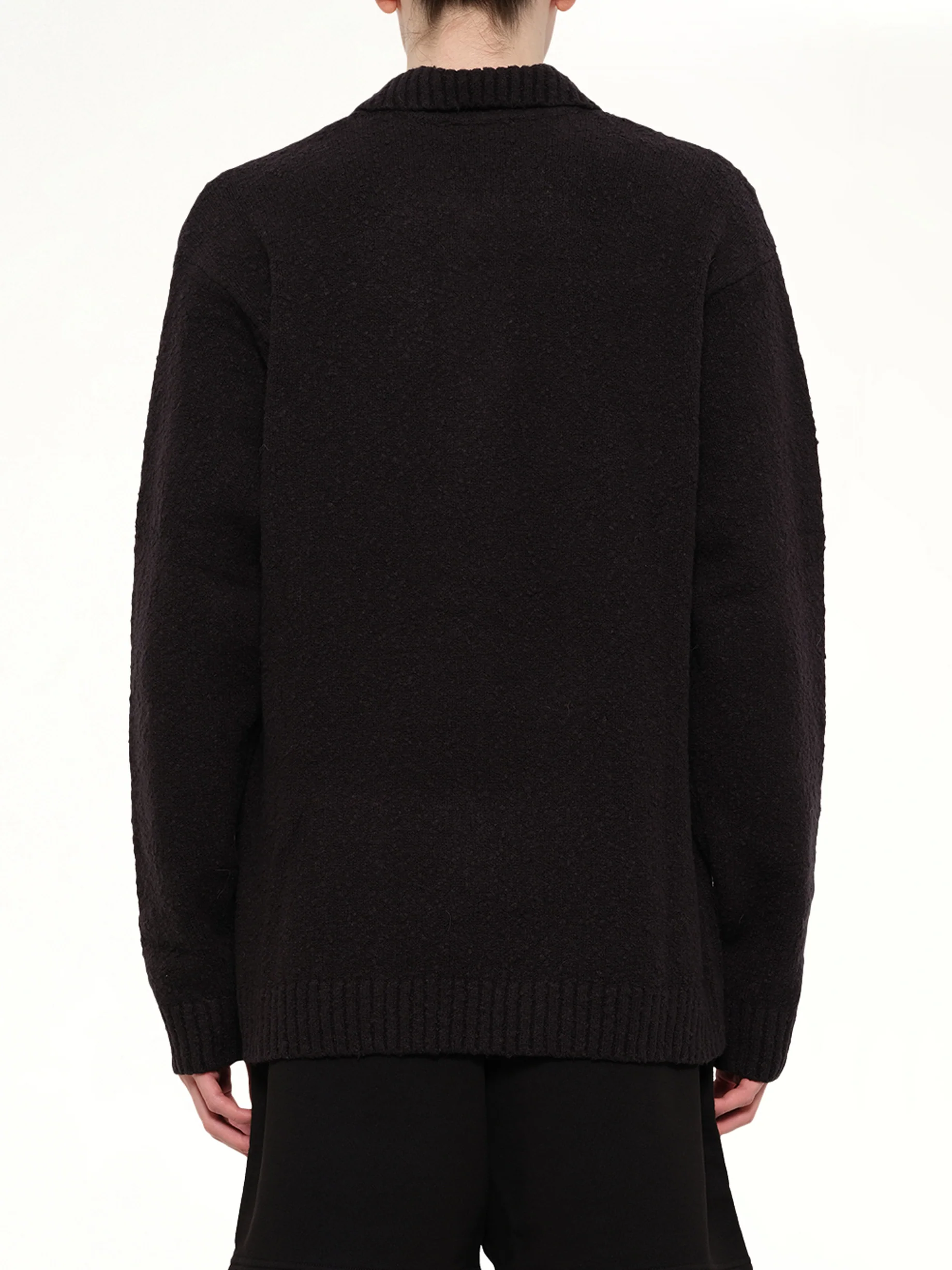 Knitted Boucle Polo in Jet Black - Image 5