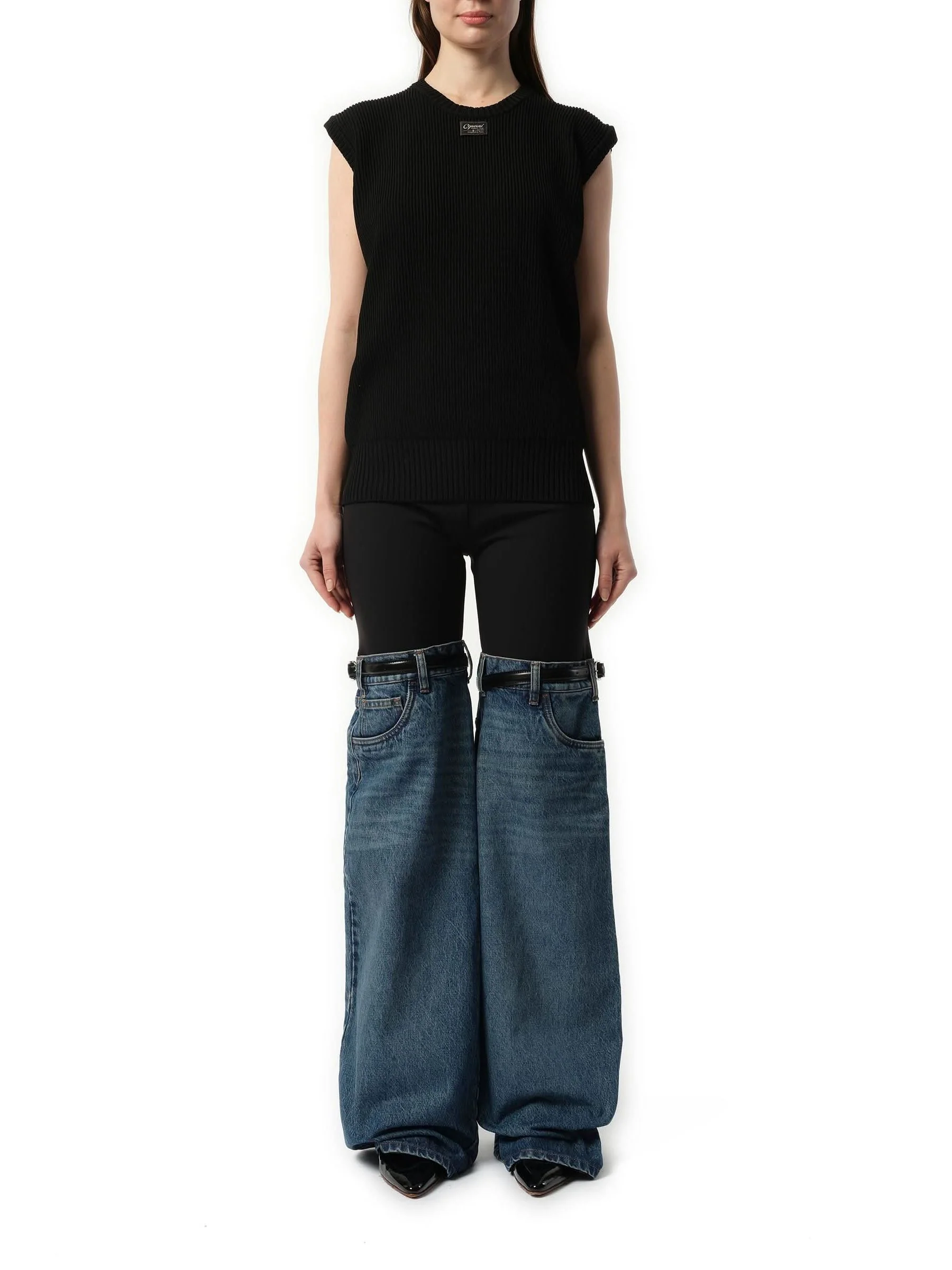 Knitted Sleeveless Top in Black - Image 4