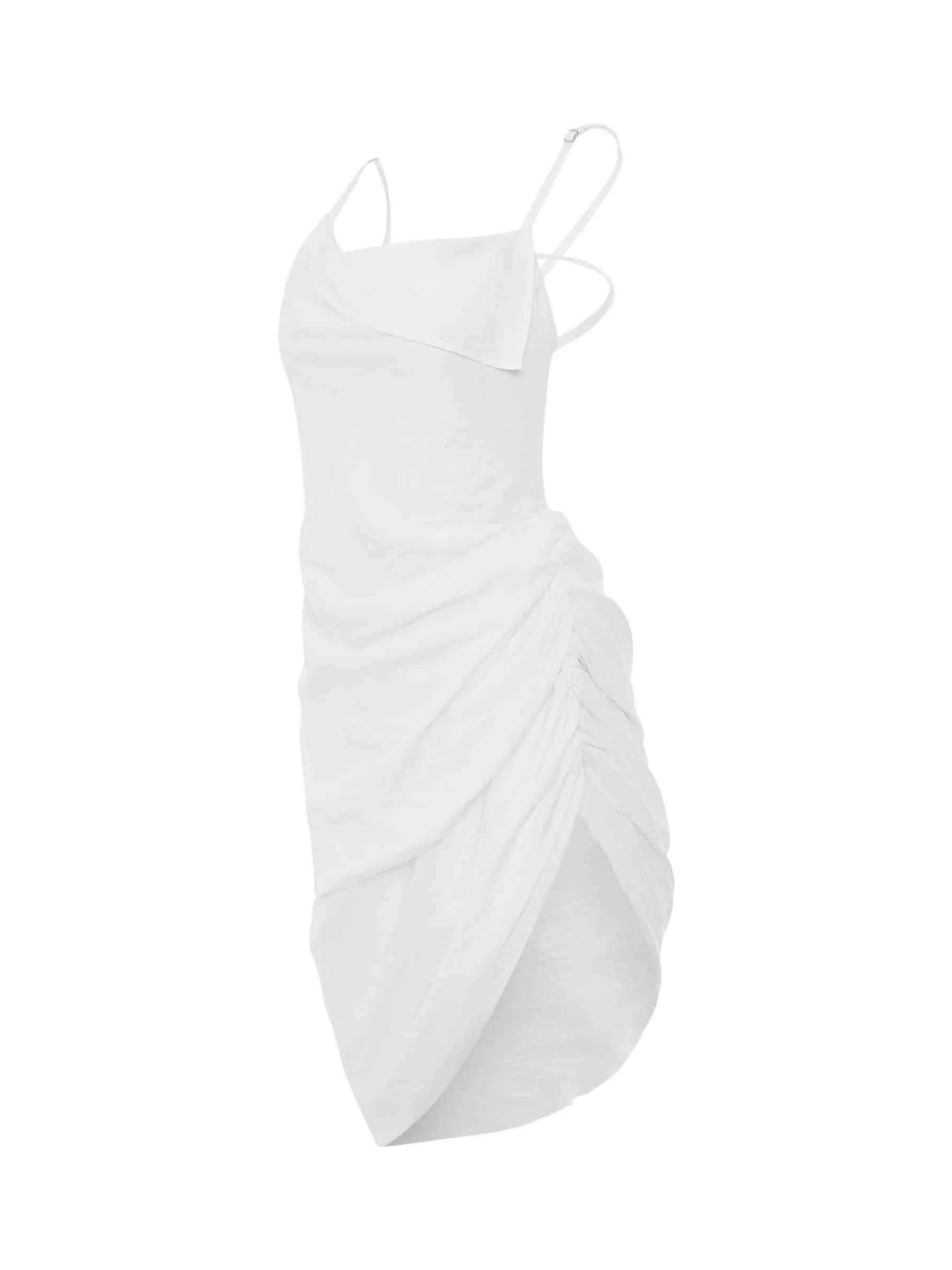Saudade Asymmetric Draped Mini Dress in White - Image 2