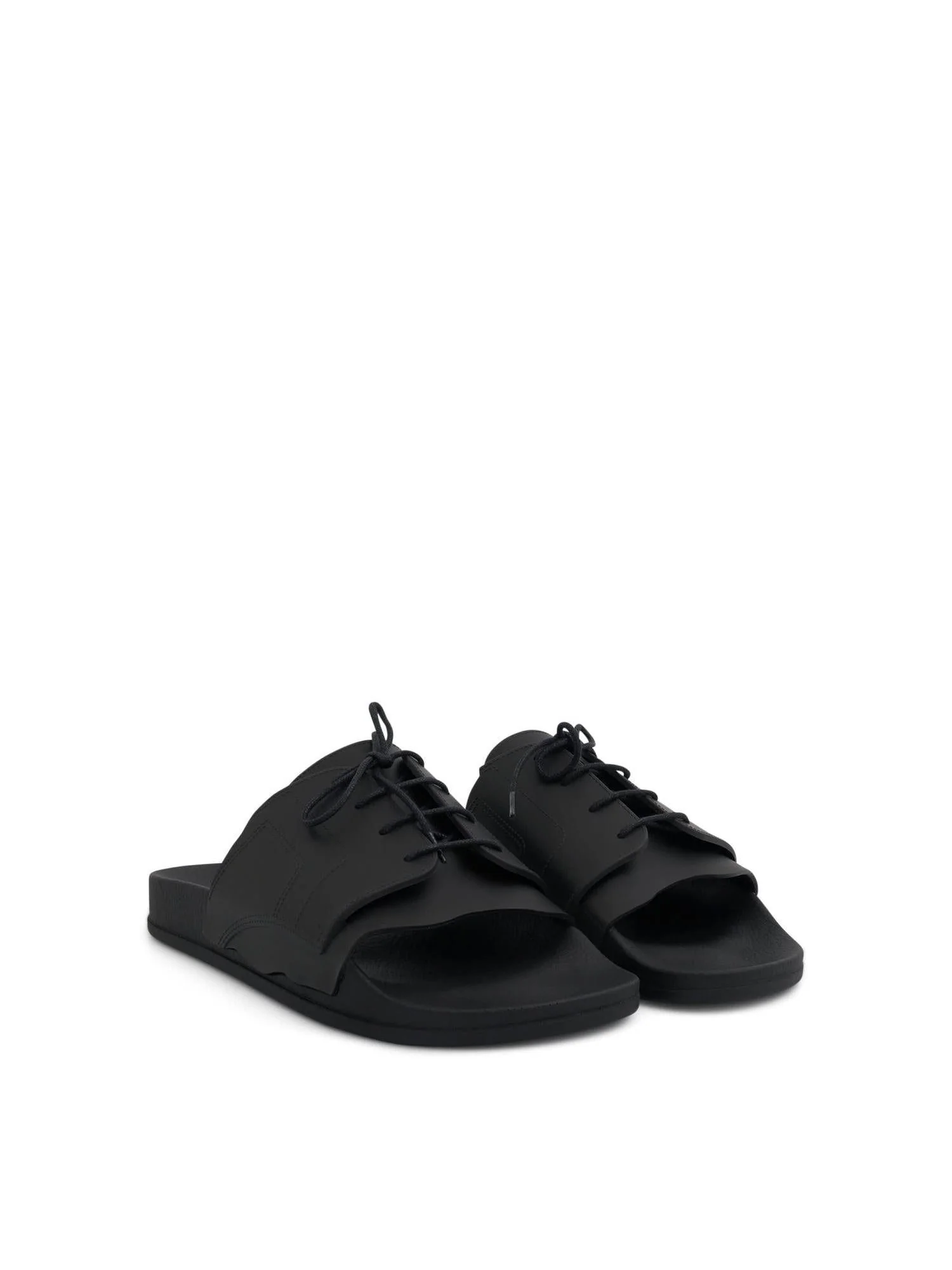 Lace Up Pool Slides in Black - Image 2