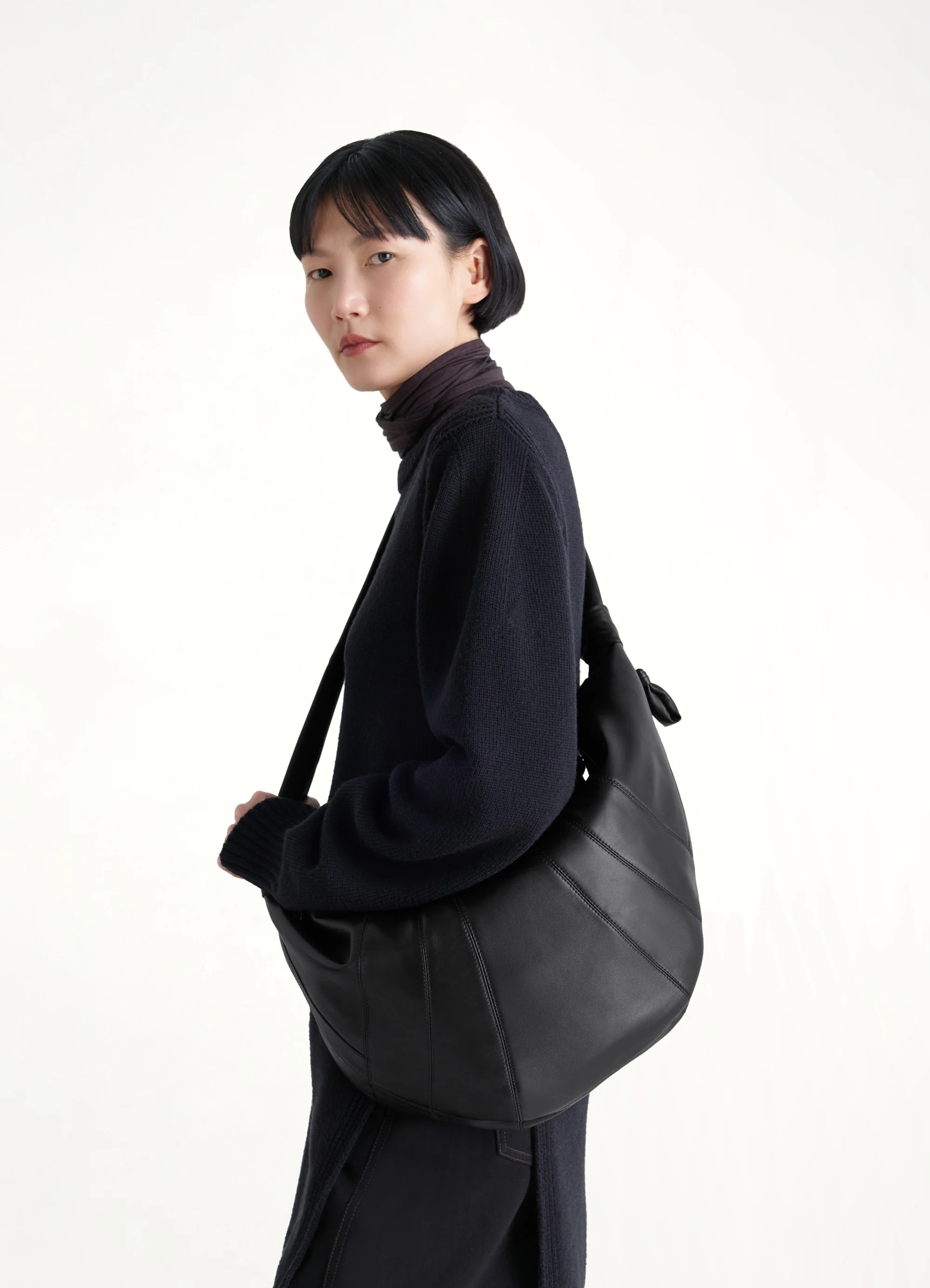 Lambskin Large Croissant Bag in Black - Image 4