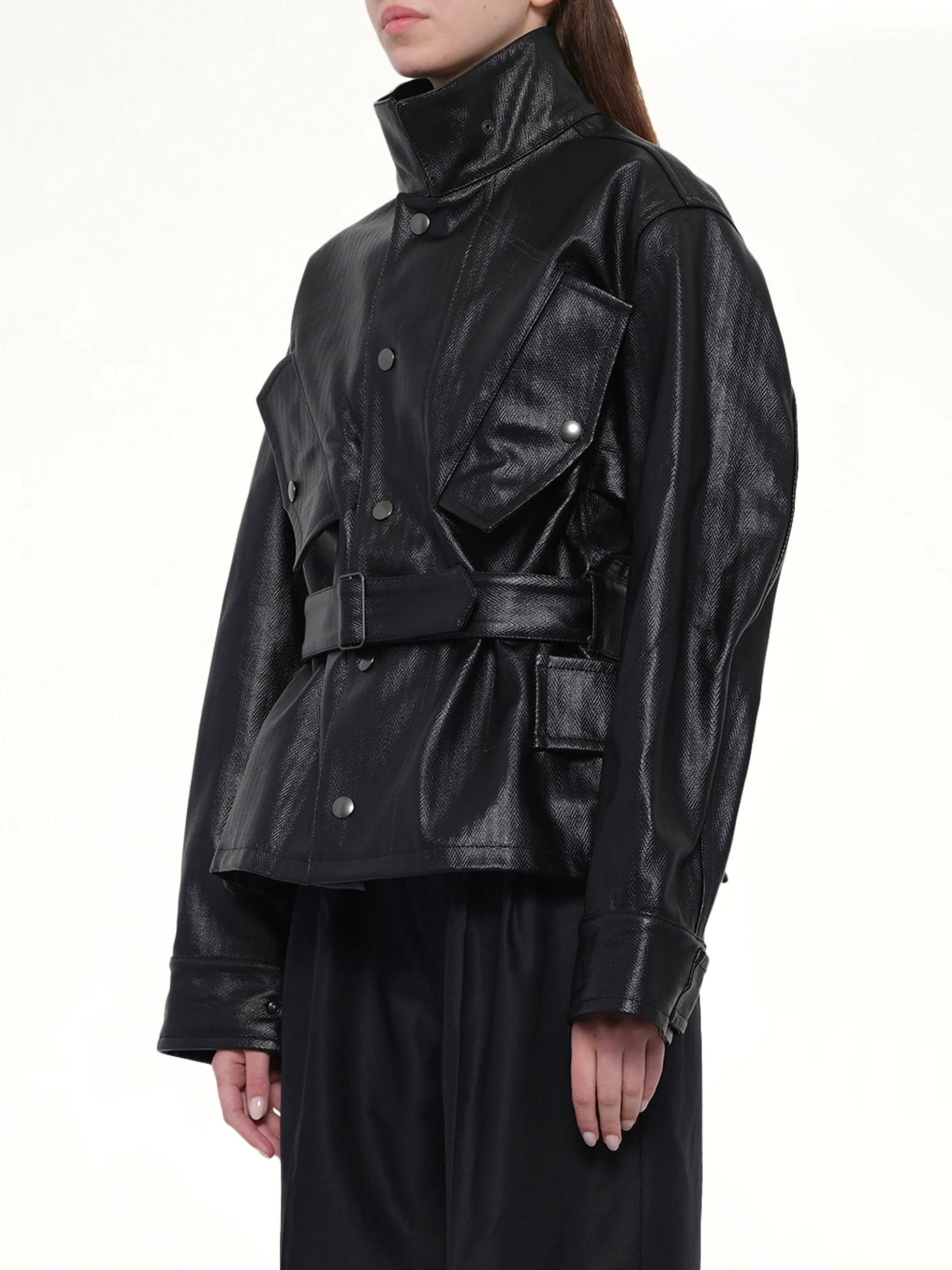 Laminated Cotton Jacket in Black - Image 3