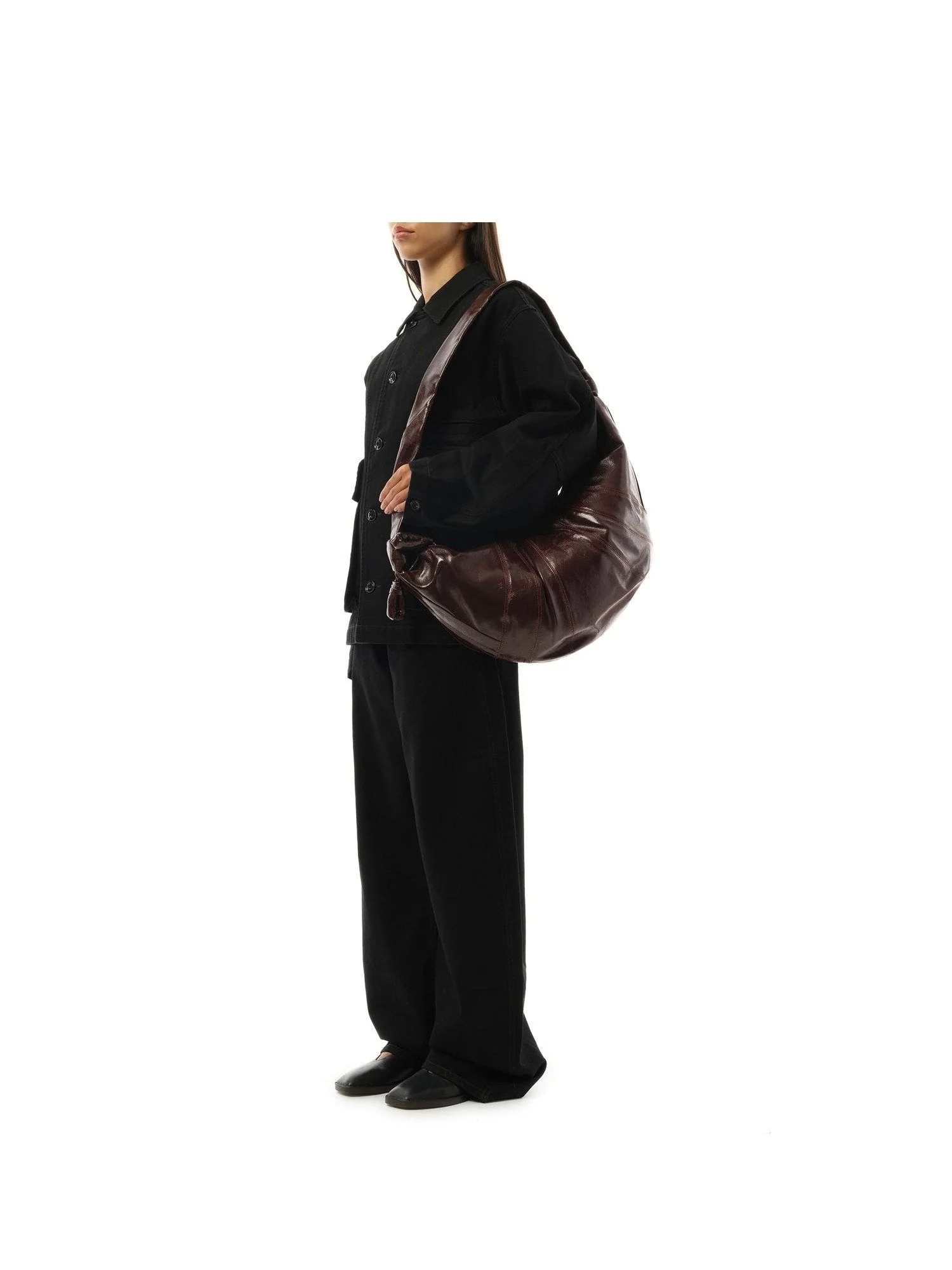 Coated Cotton Large Croissant Bag in Chocolate Fondant - Image 4