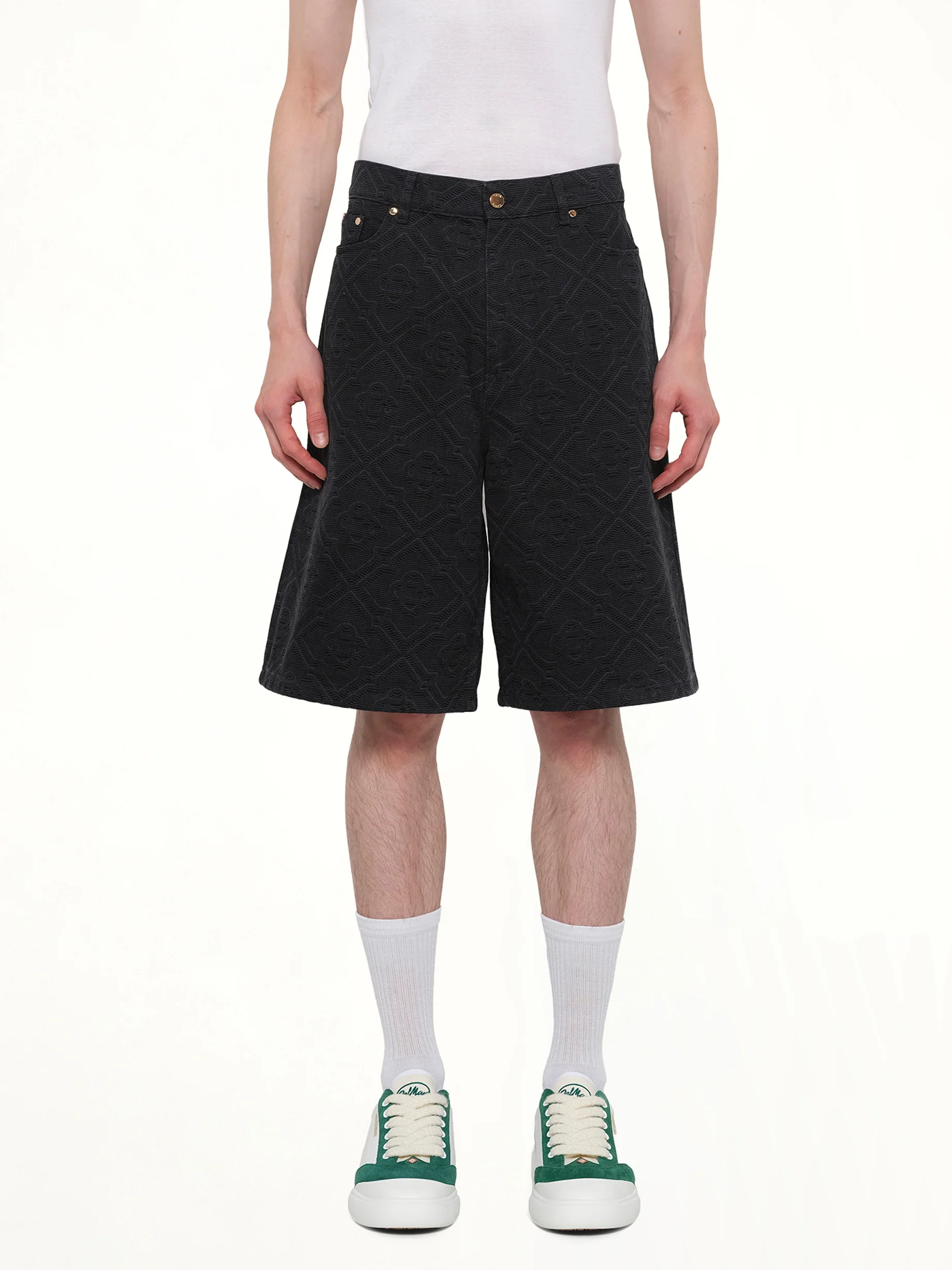 Laser Monogram Denim Shorts in Black