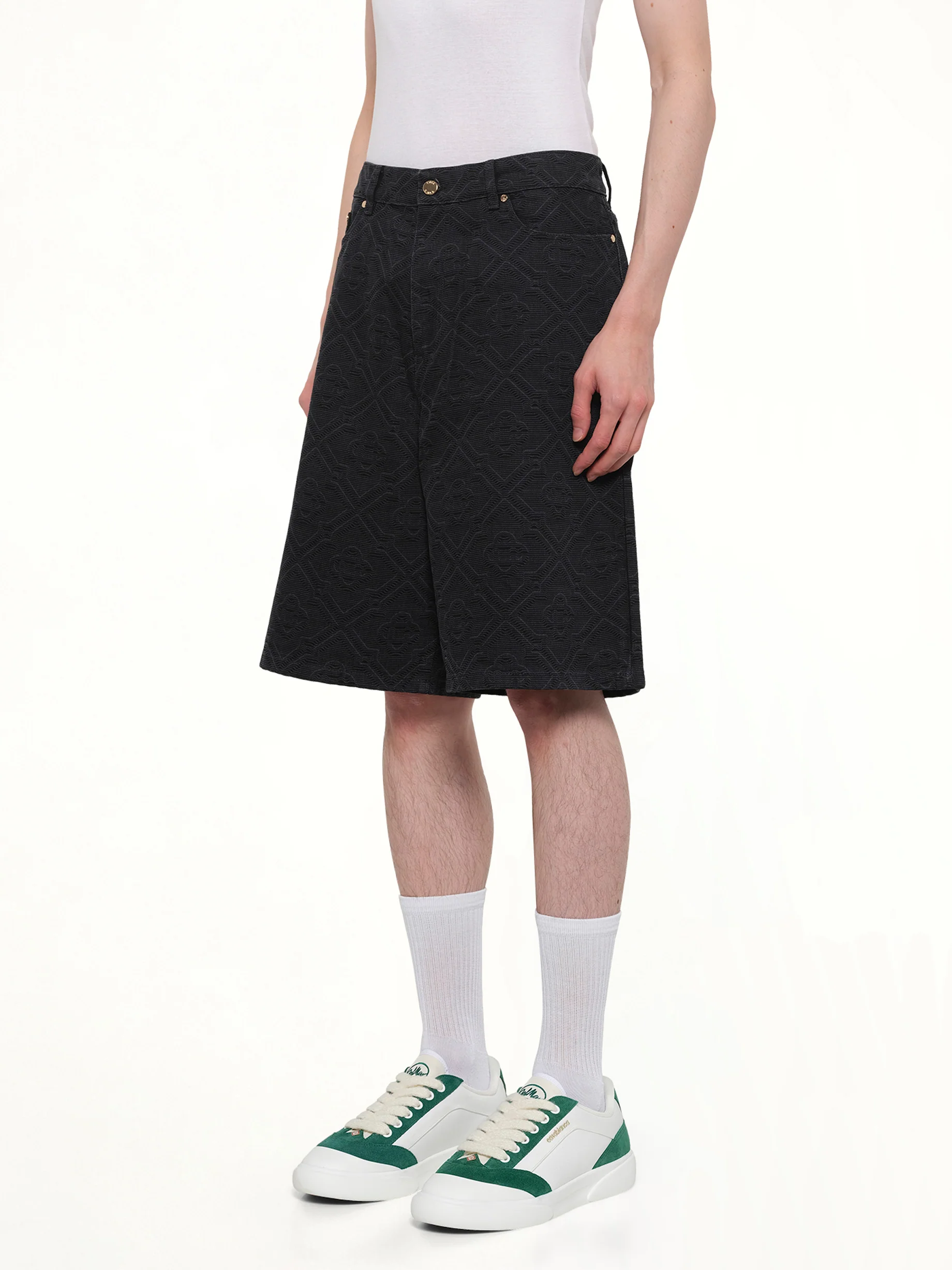 Laser Monogram Denim Shorts in Black - Image 3