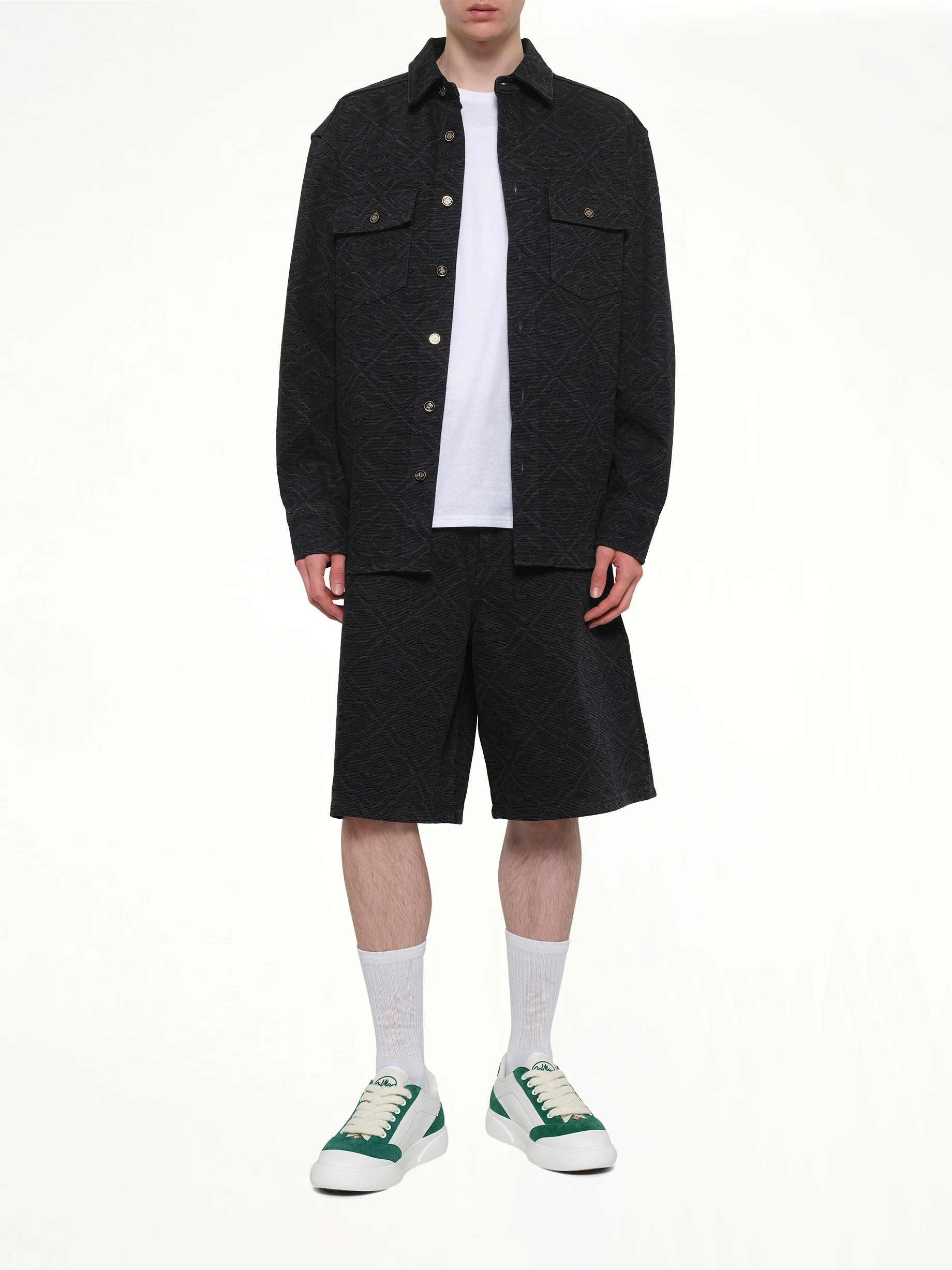 Laser Monogram Denim Shorts in Black - Image 4