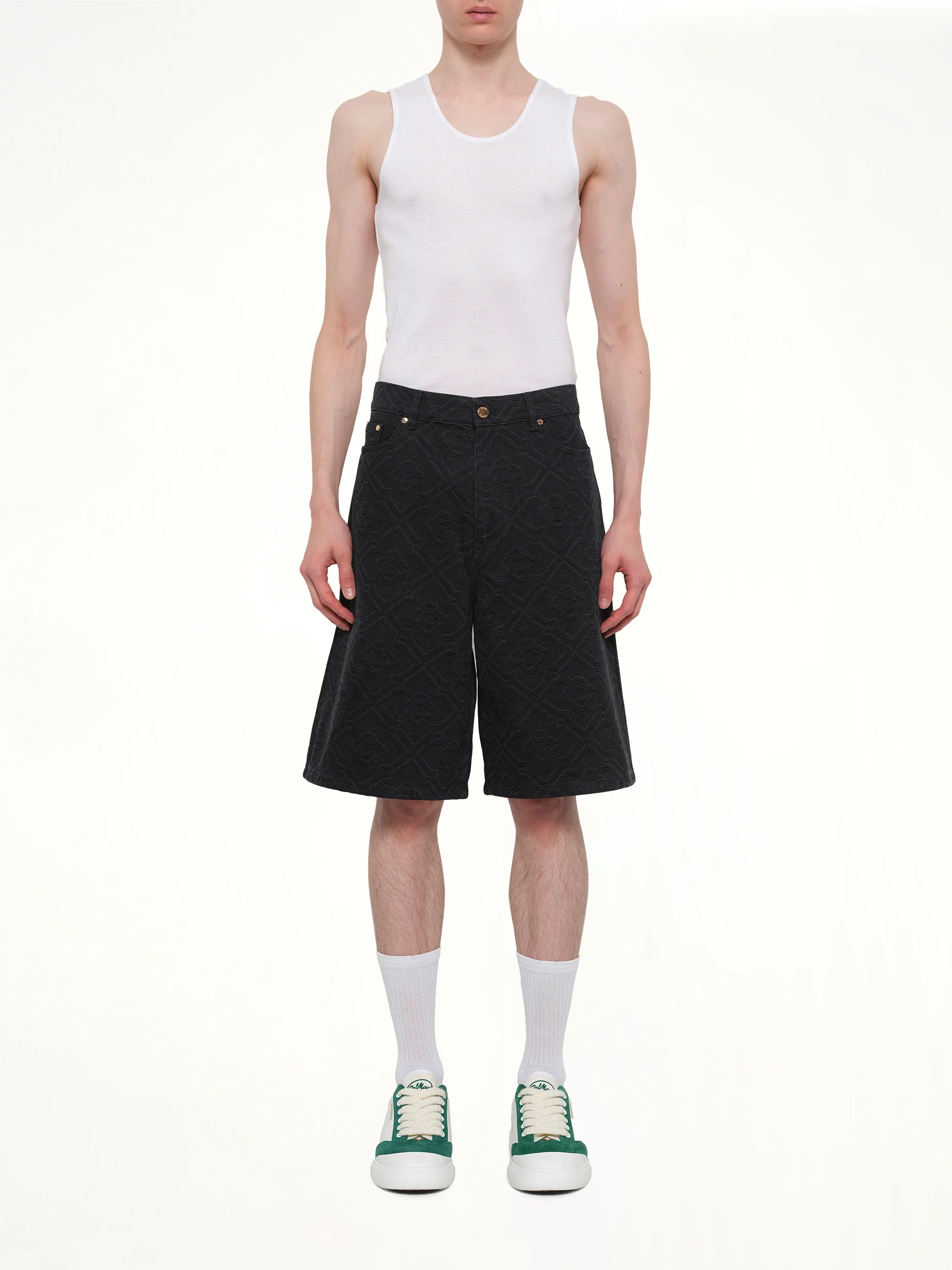 Laser Monogram Denim Shorts in Black - Image 7