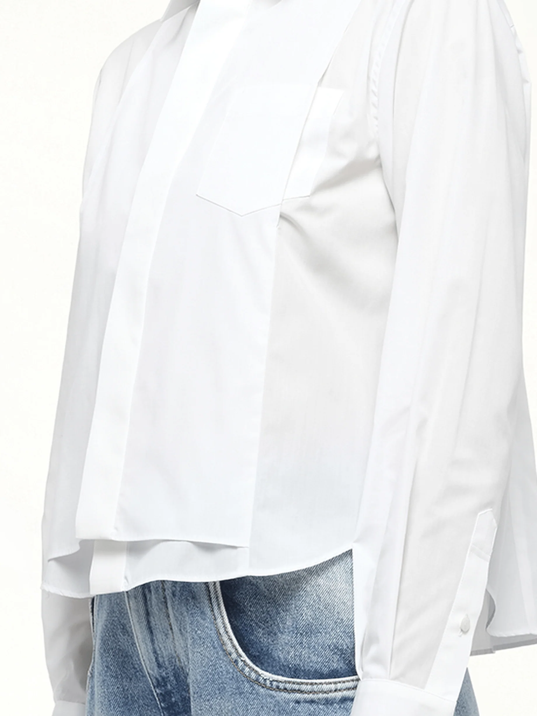 Layered Poplin Shirt in Off White - Image 3