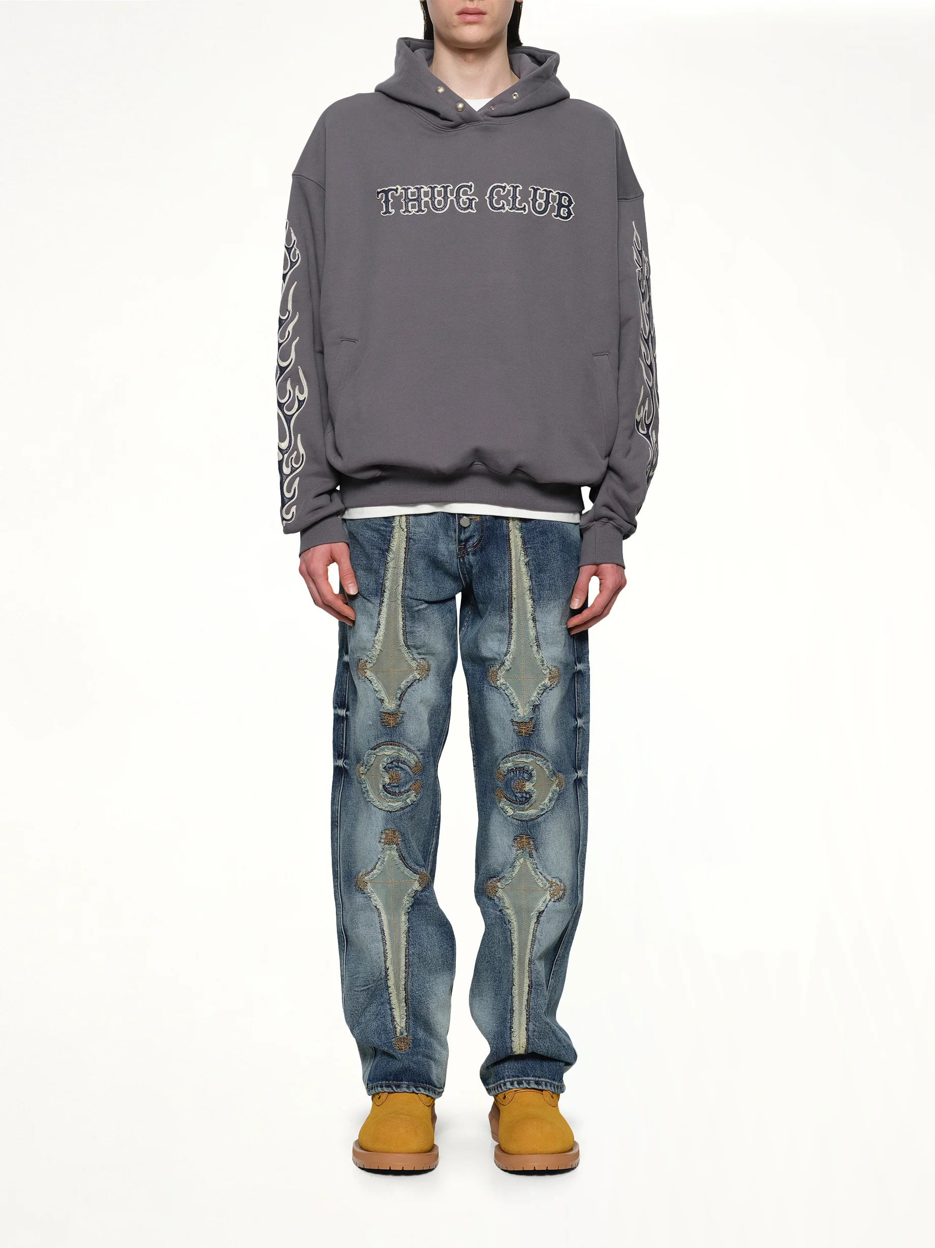 Leather Flame Hoodie in Grey - Image 7