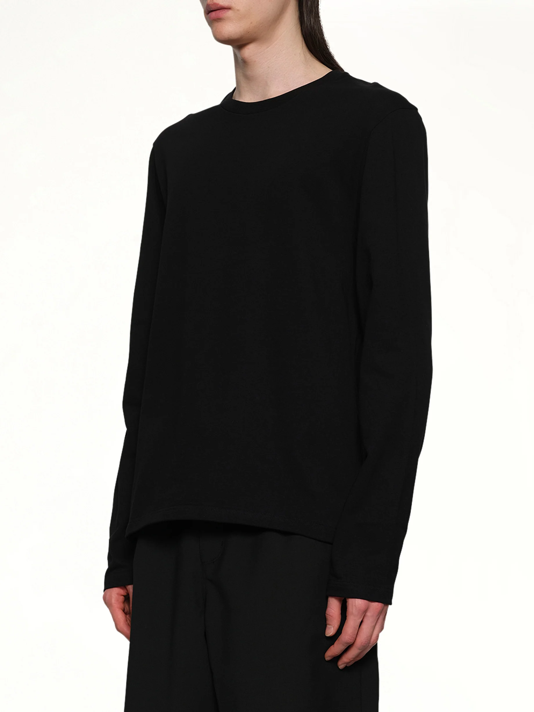 Leather Patch Long Sleeve T-Shirt in Black - Image 3