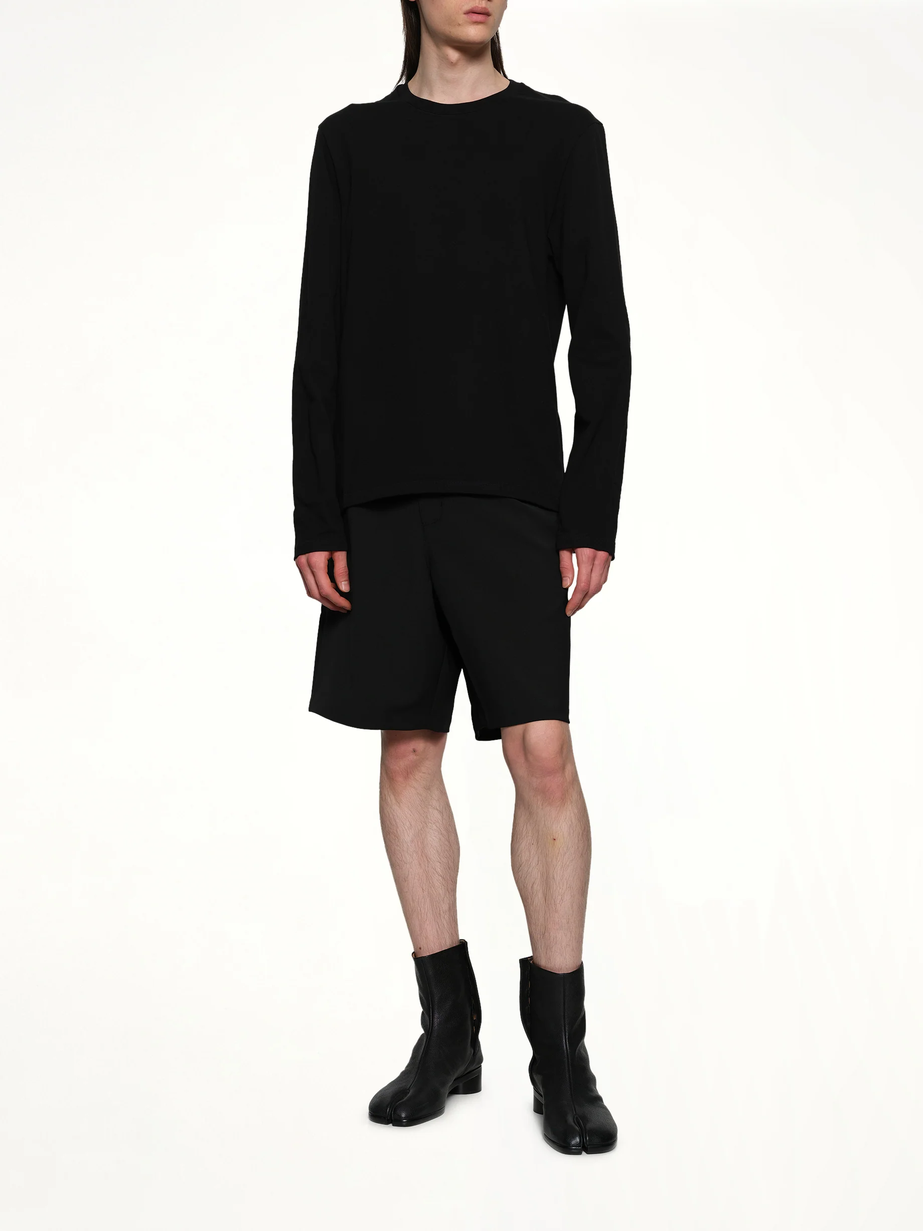 Leather Patch Long Sleeve T-Shirt in Black - Image 4