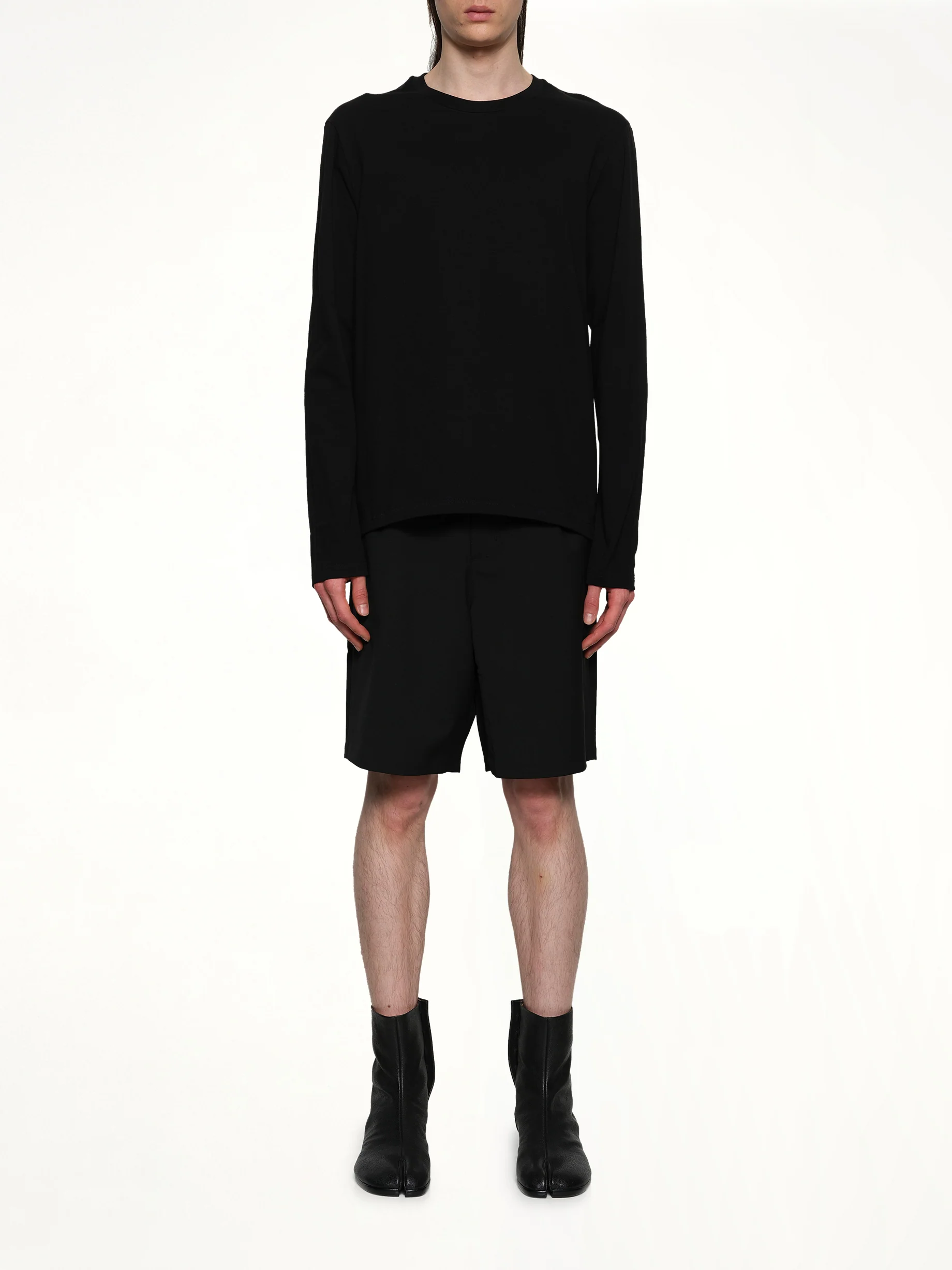 Leather Patch Long Sleeve T-Shirt in Black - Image 7