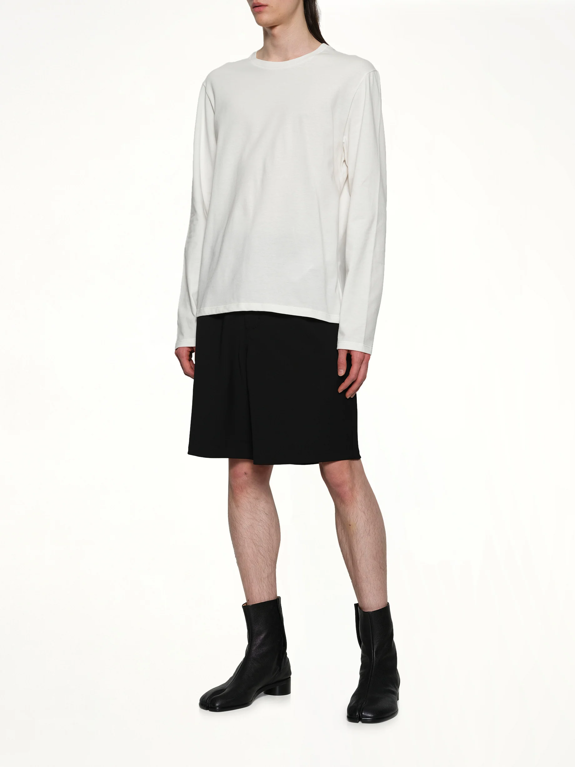 Leather Patch Long Sleeve T-Shirt in Porcelain - Image 4