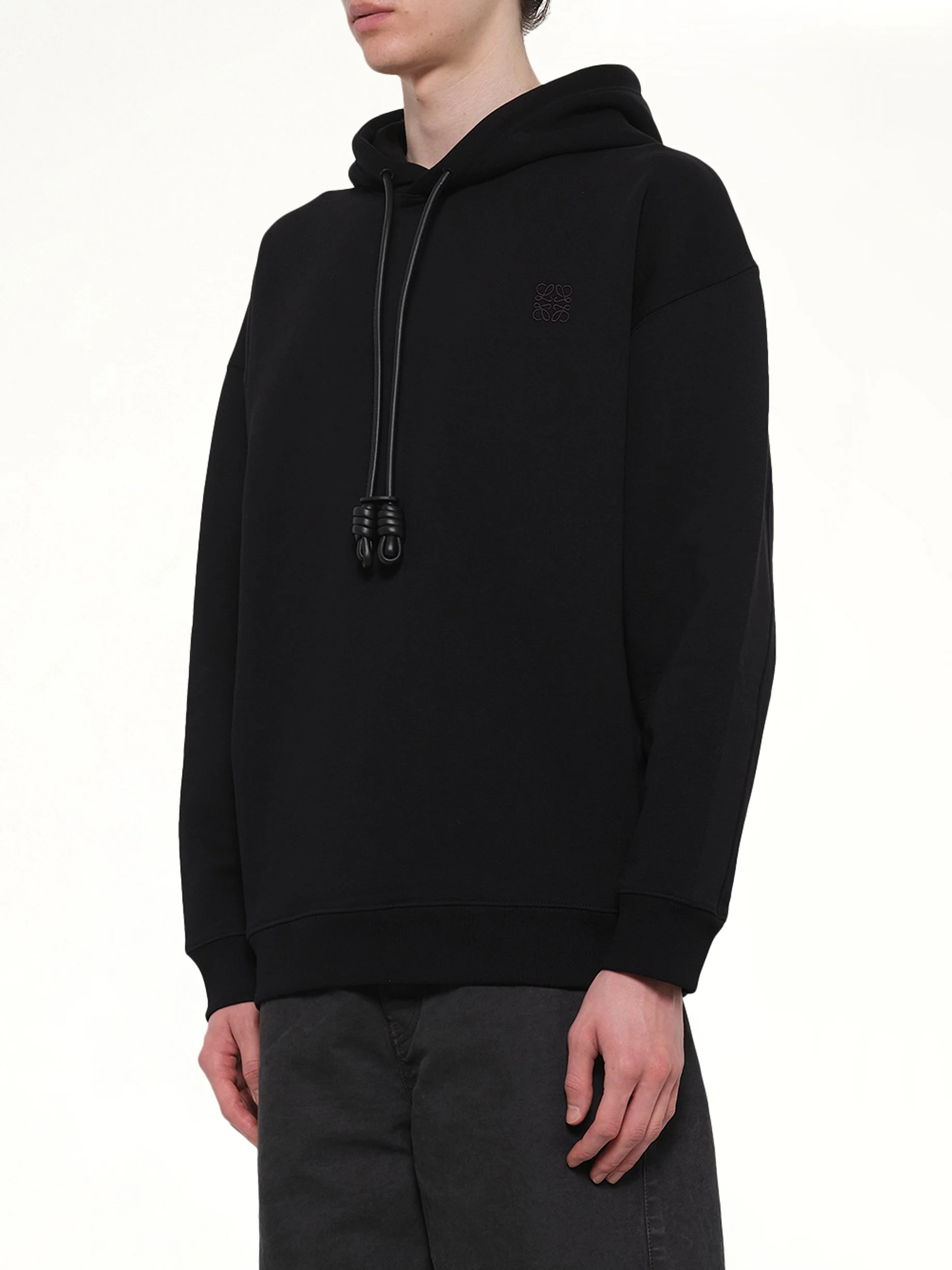Leather Tassle Hoodie in Black - Image 3