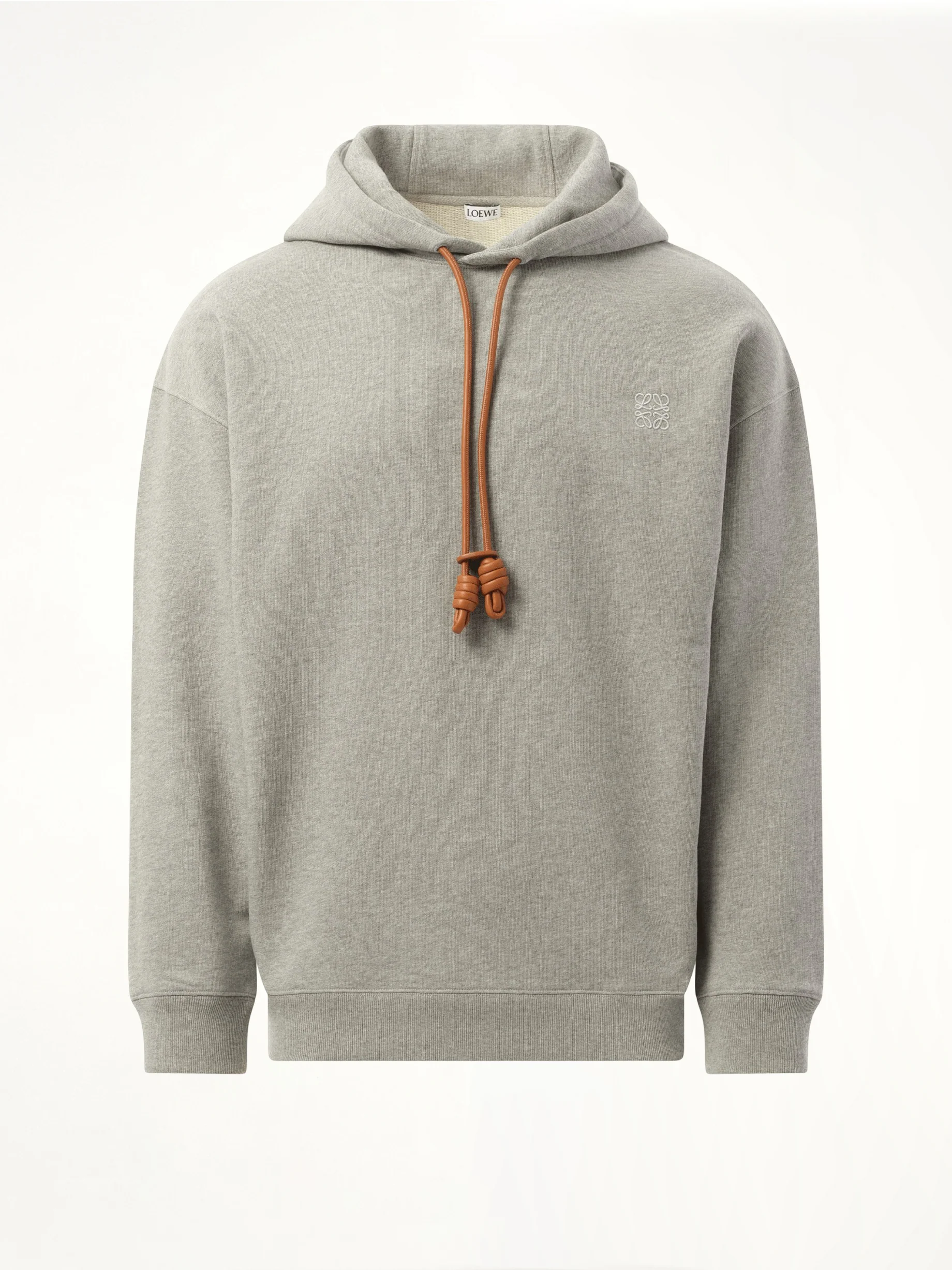 Leather Tassel Hoodie in Grey Melange - Image 2