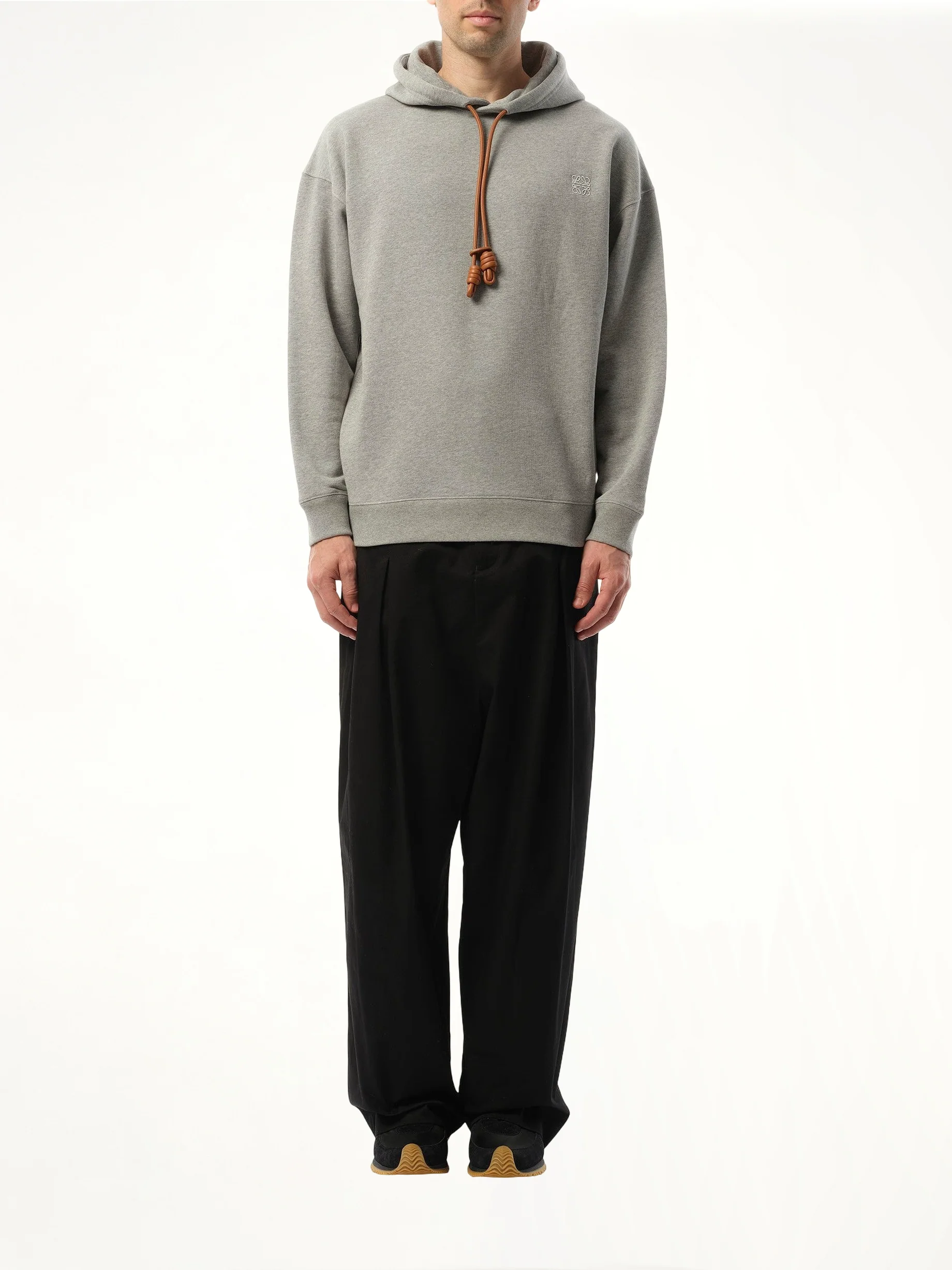 Leather Tassel Hoodie in Grey Melange - Image 4