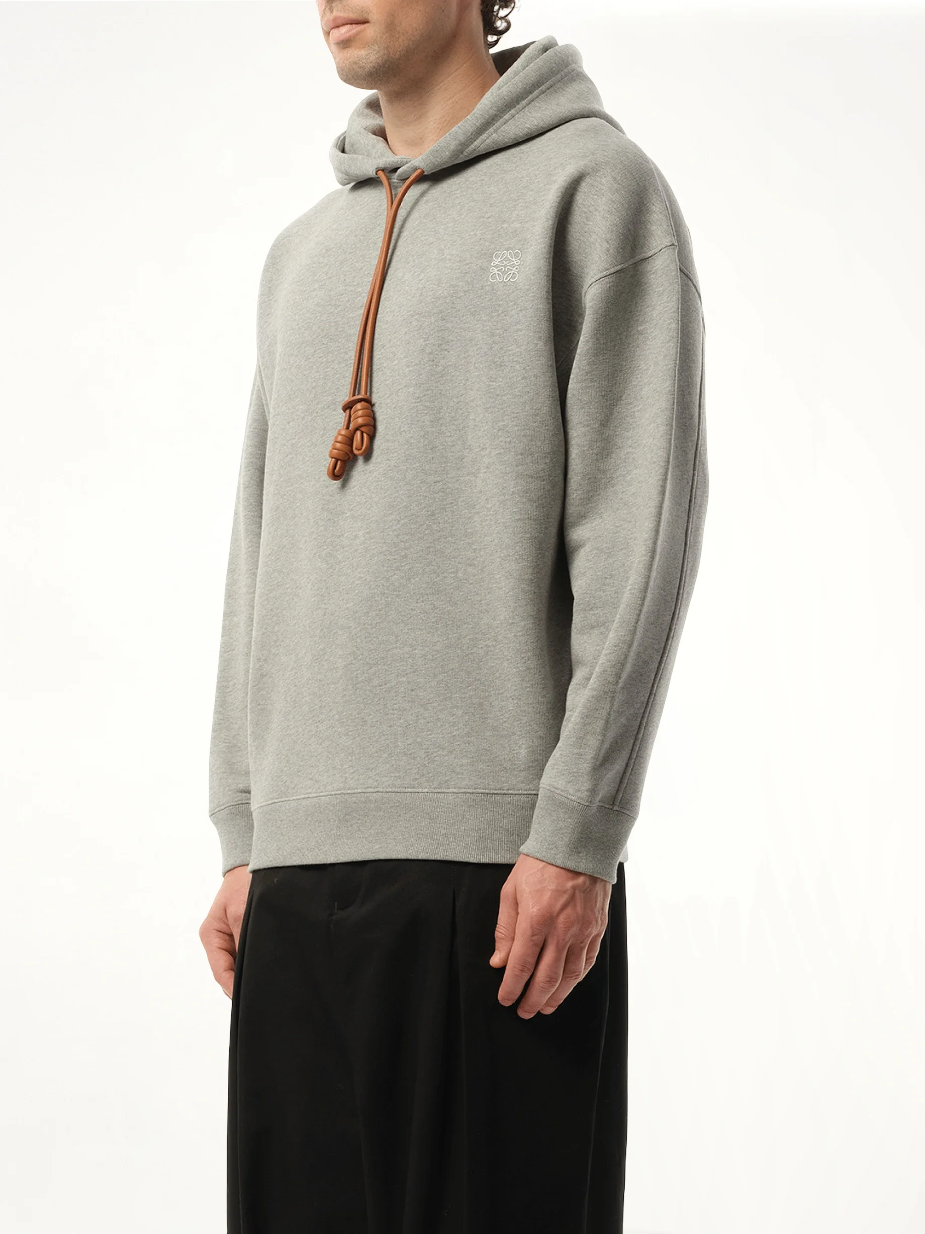 Leather Tassel Hoodie in Grey Melange - Image 5