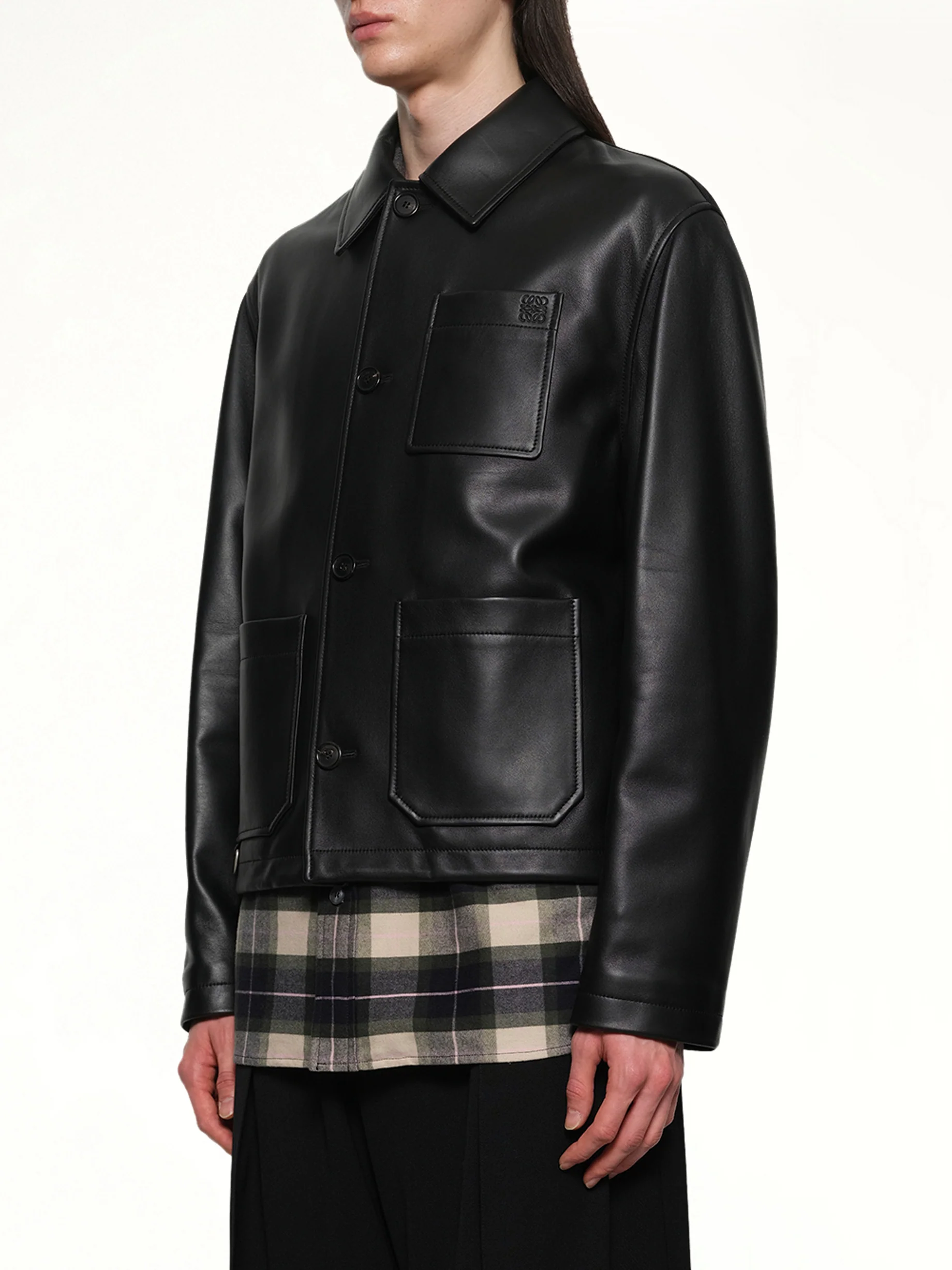 Leather Workwear Jacket in Black - Image 3