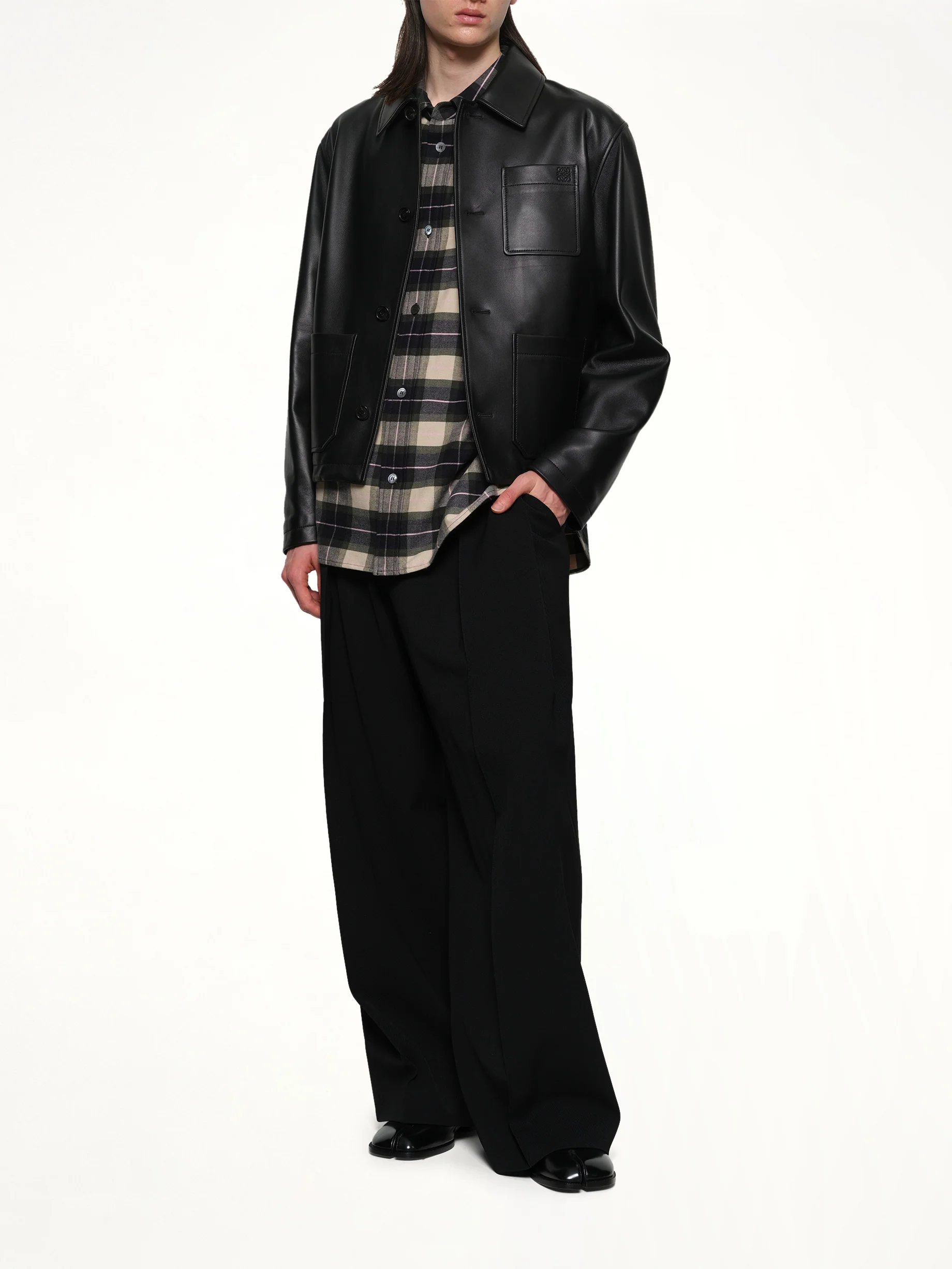 Leather Workwear Jacket in Black - Image 4