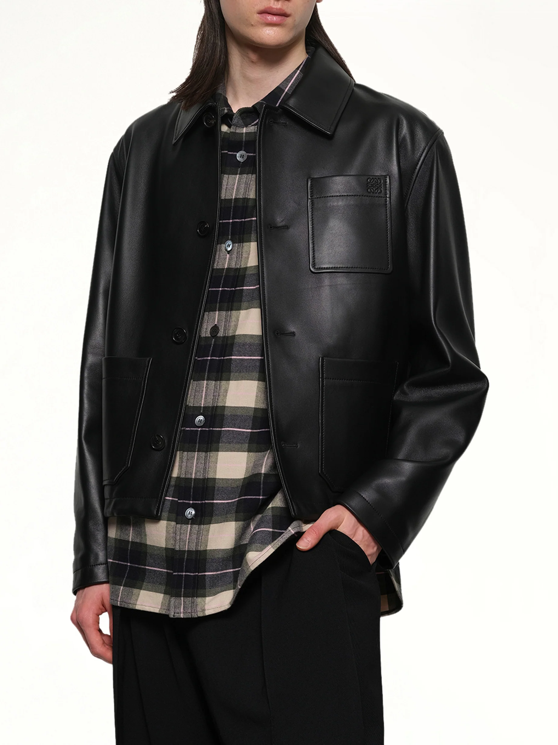 Leather Workwear Jacket in Black - Image 6