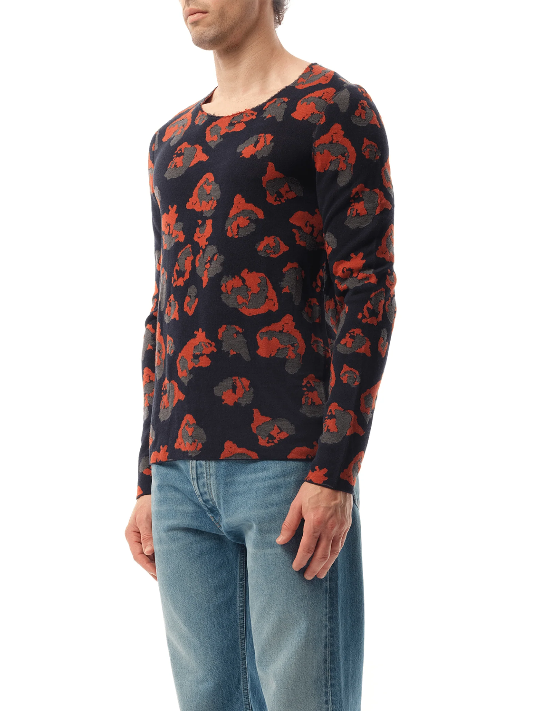 Leopard Jacq Raw Sweatshirter in Navy - Image 5