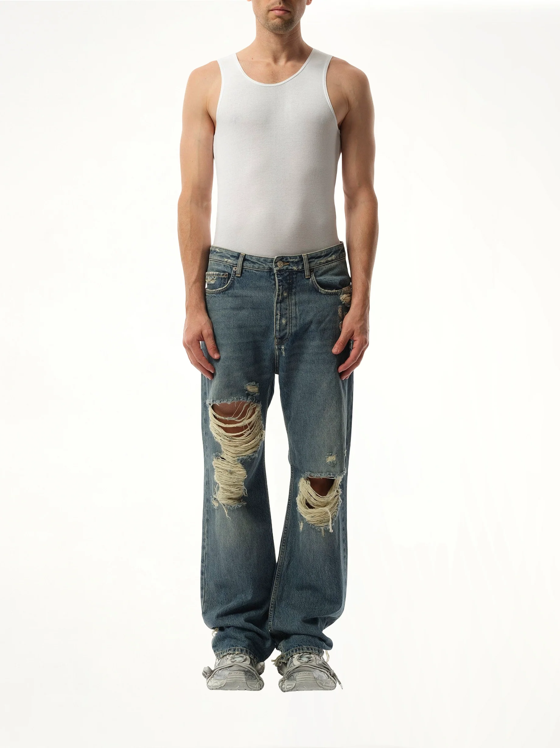 Light Indigo Denim Ripped Pants in Sun Bleached Blue - Image 4