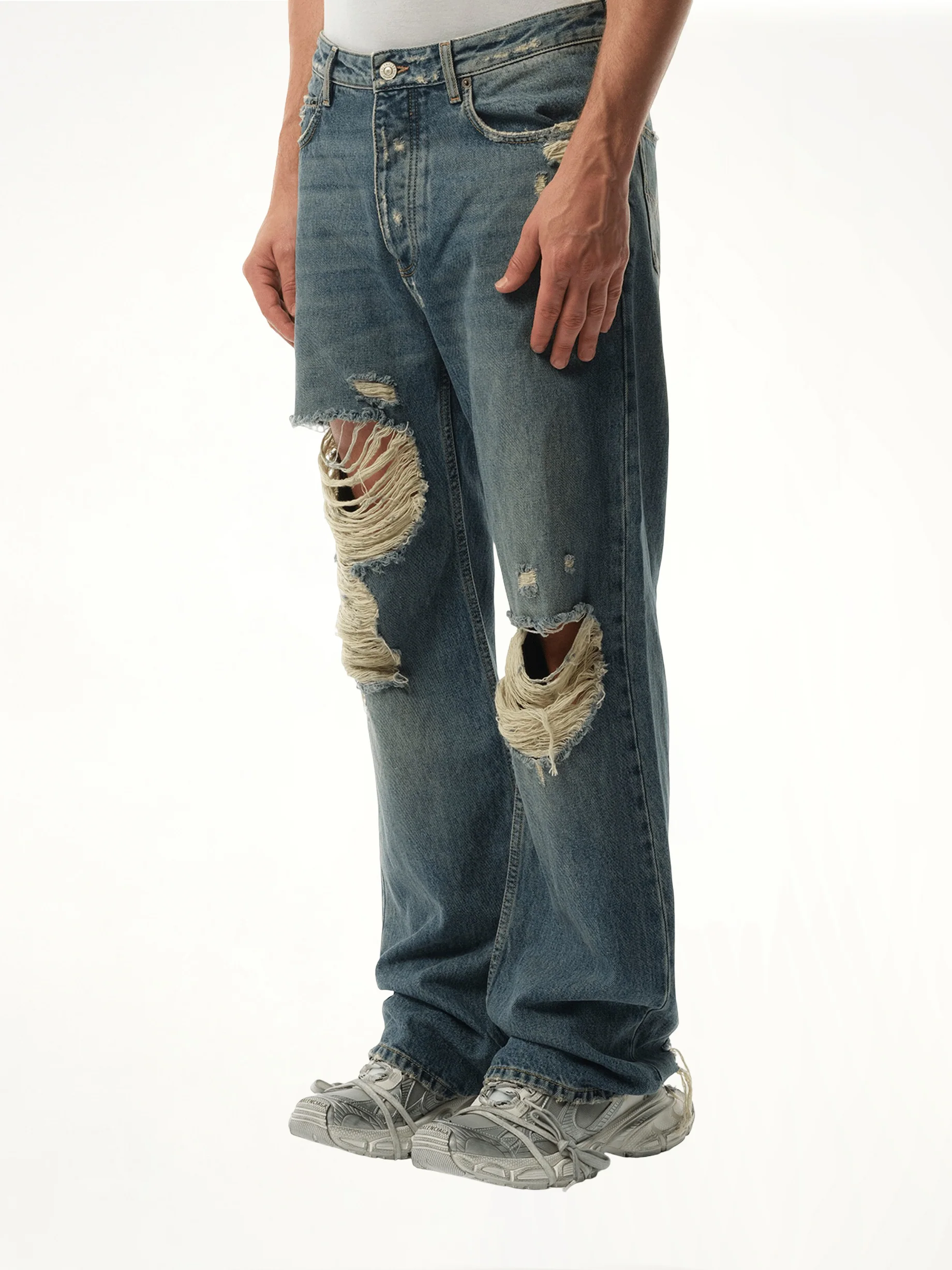 Light Indigo Denim Ripped Pants in Sun Bleached Blue - Image 5