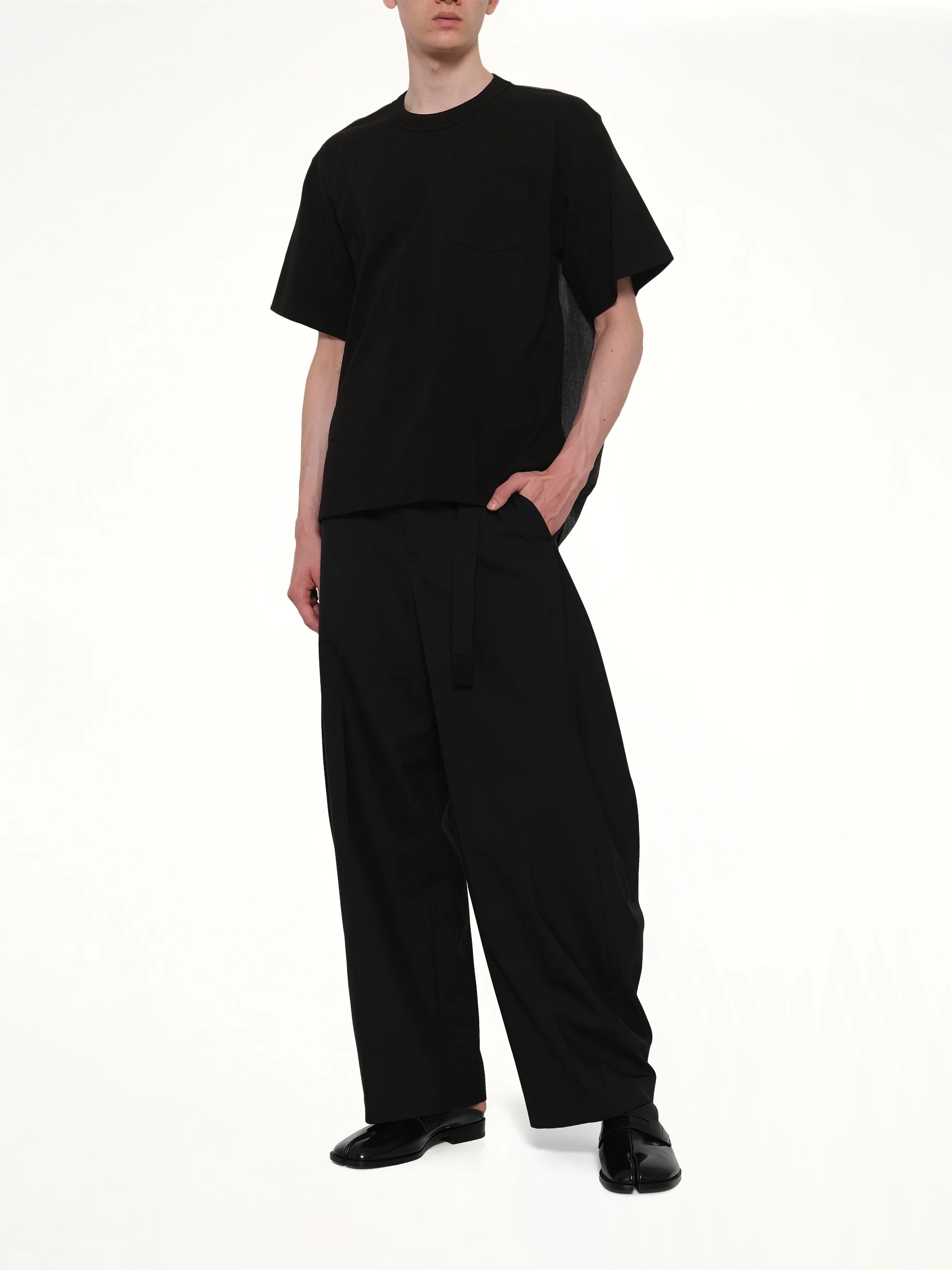 Light Weight Denim x Cotton Jersey T-Shirt in Black - Image 4