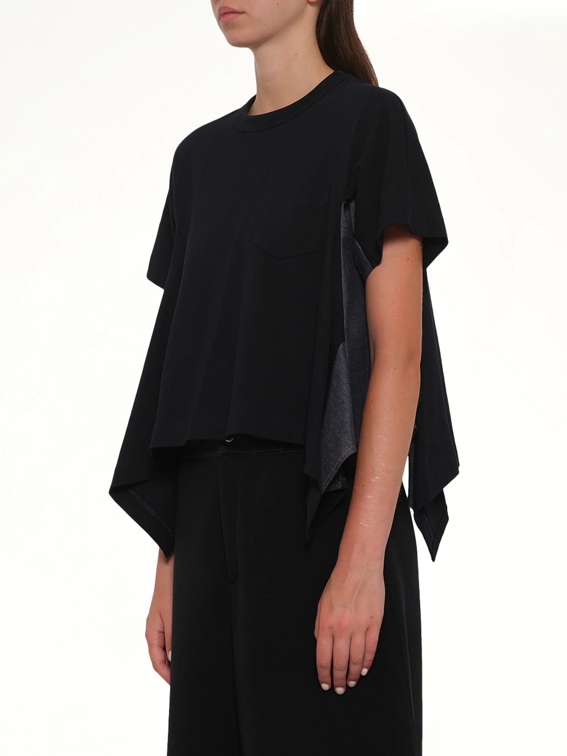 Light Weight Denim x Cotton Jersey T-Shirt in Navy/Blue - Image 3