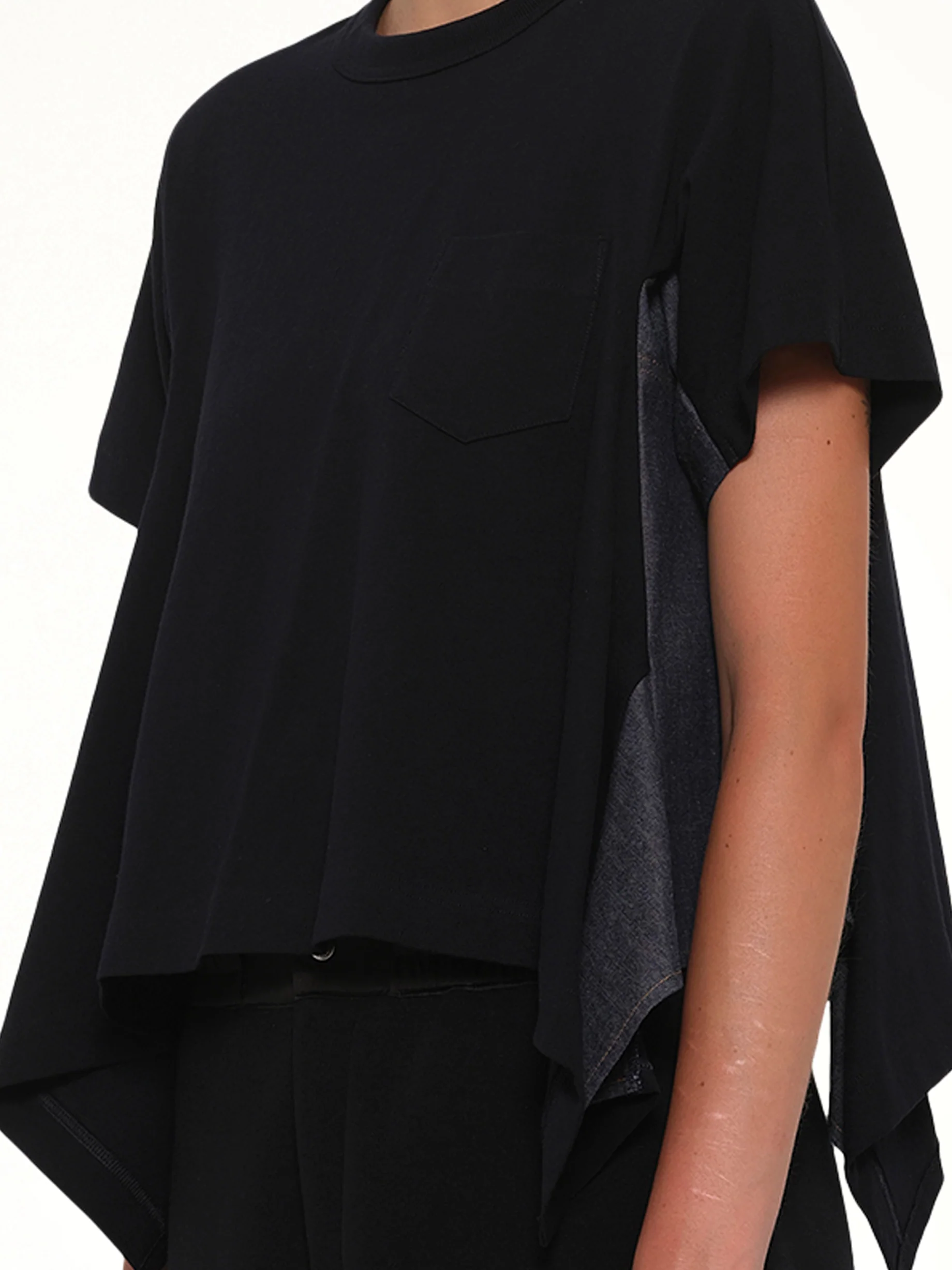Light Weight Denim x Cotton Jersey T-Shirt in Navy/Blue - Image 6