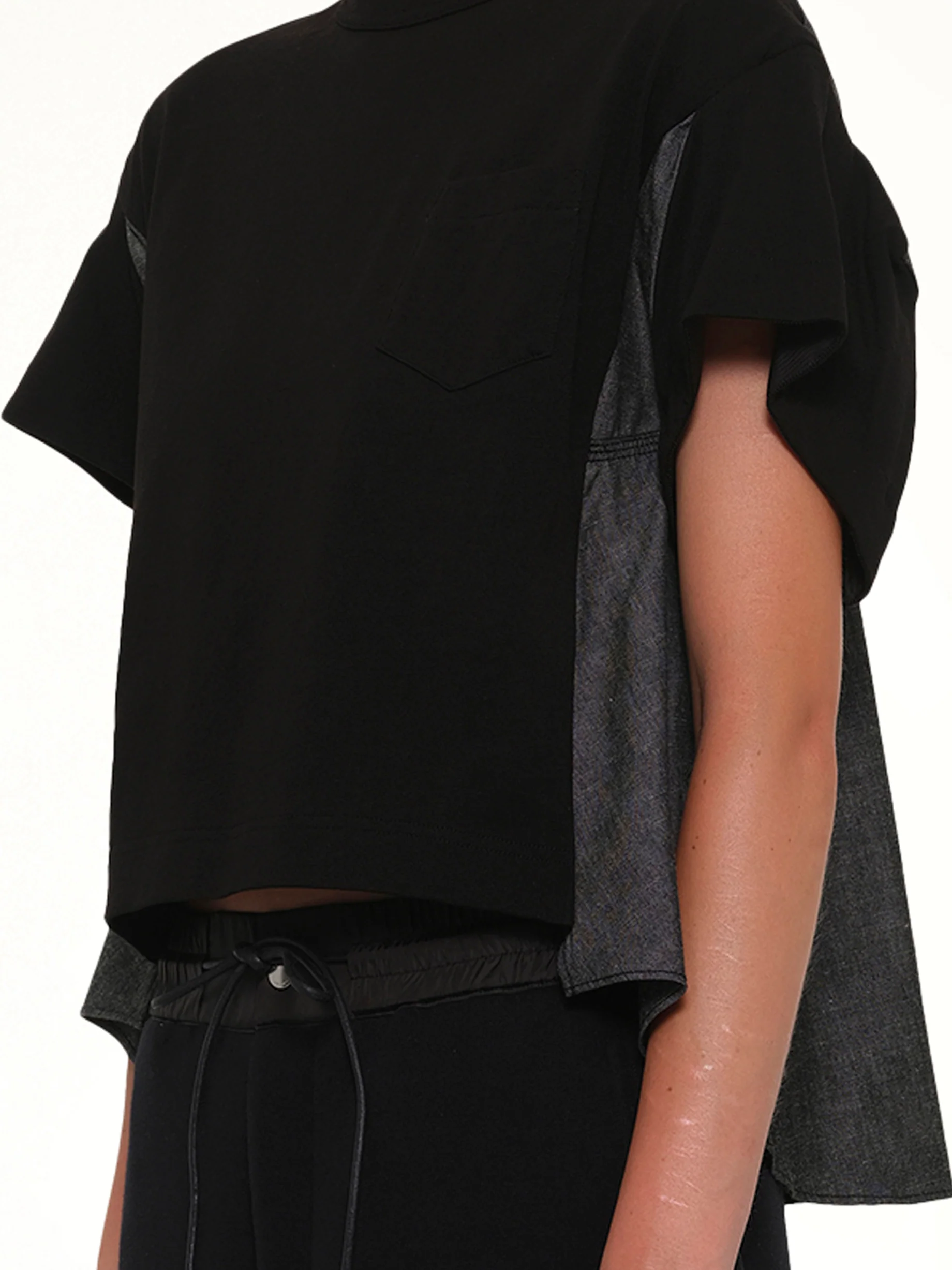 Light Weight Denim x Poplin Jersey T-Shirt in Black - Image 3