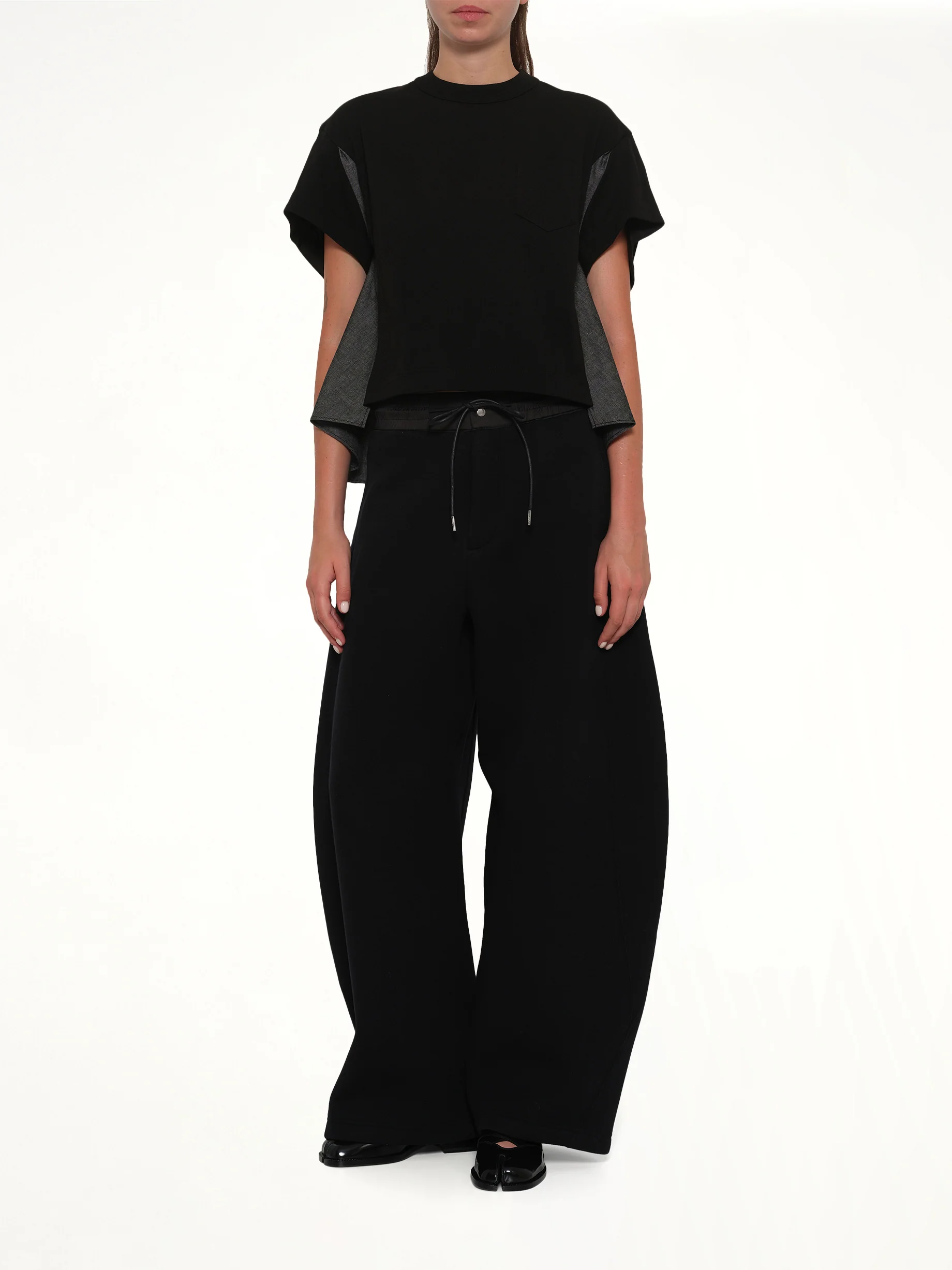 Light Weight Denim x Poplin Jersey T-Shirt in Black - Image 4