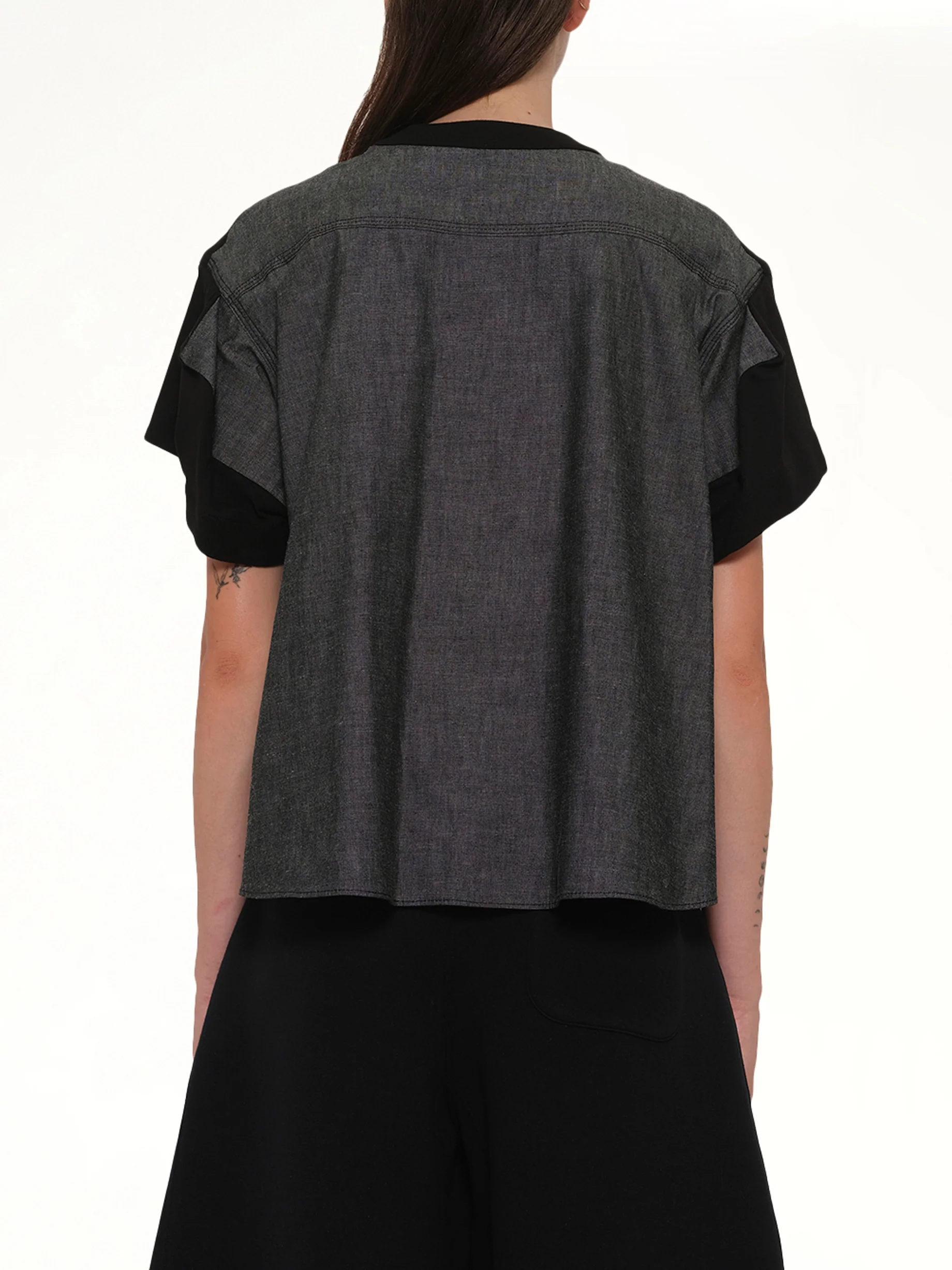Light Weight Denim x Poplin Jersey T-Shirt in Black - Image 5