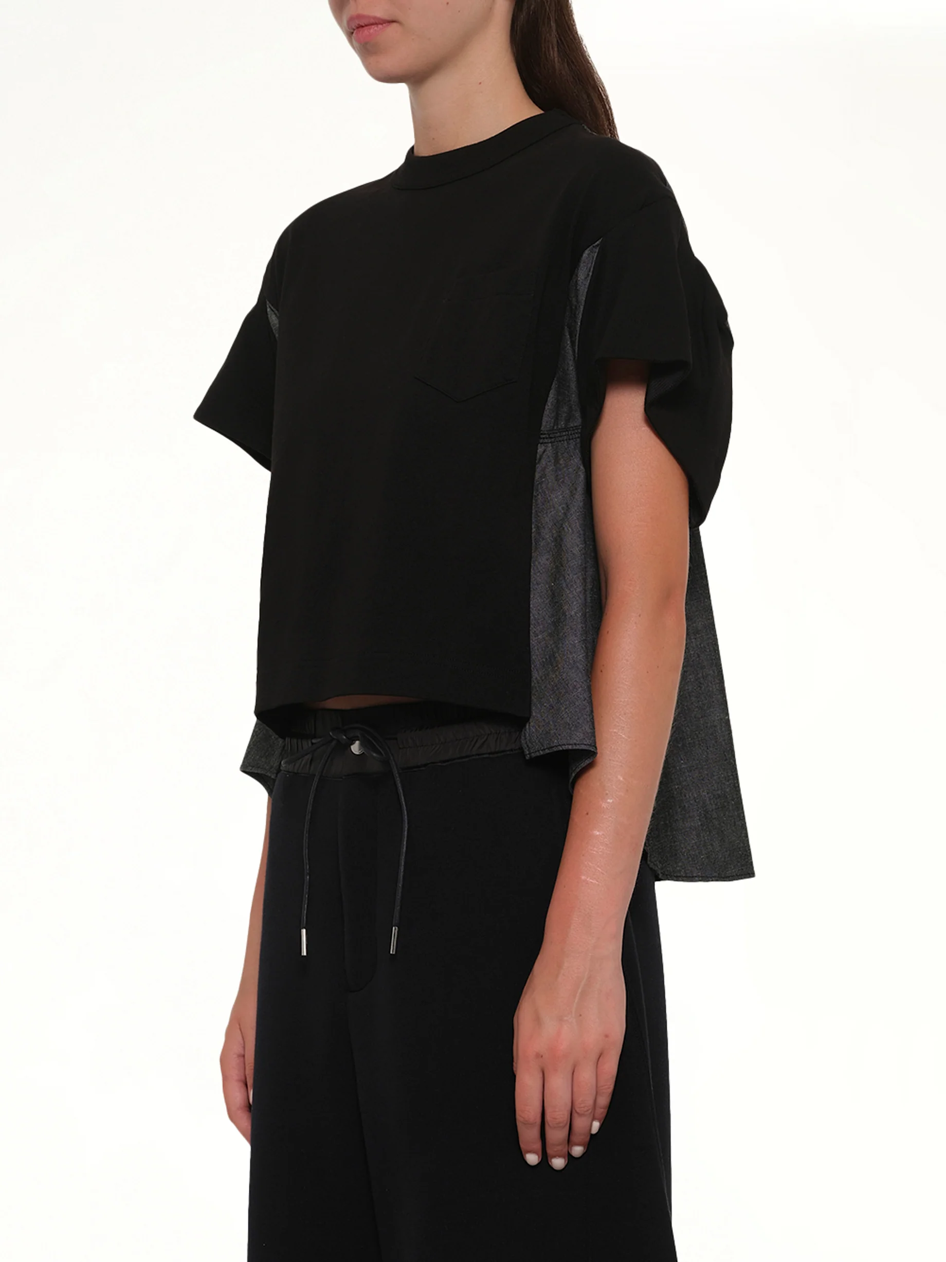 Light Weight Denim x Poplin Jersey T-Shirt in Black - Image 6