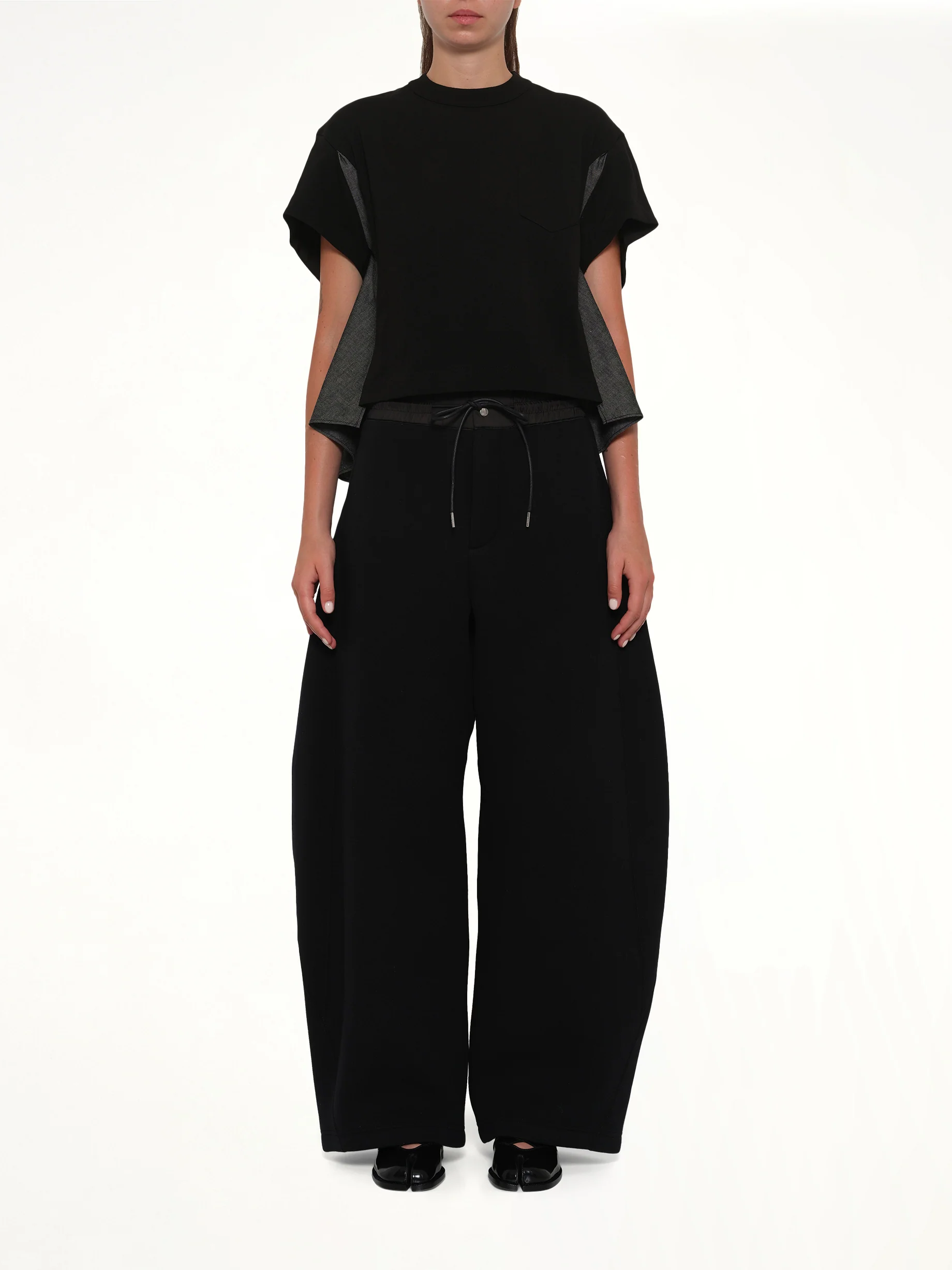 Light Weight Denim x Poplin Jersey T-Shirt in Black - Image 7