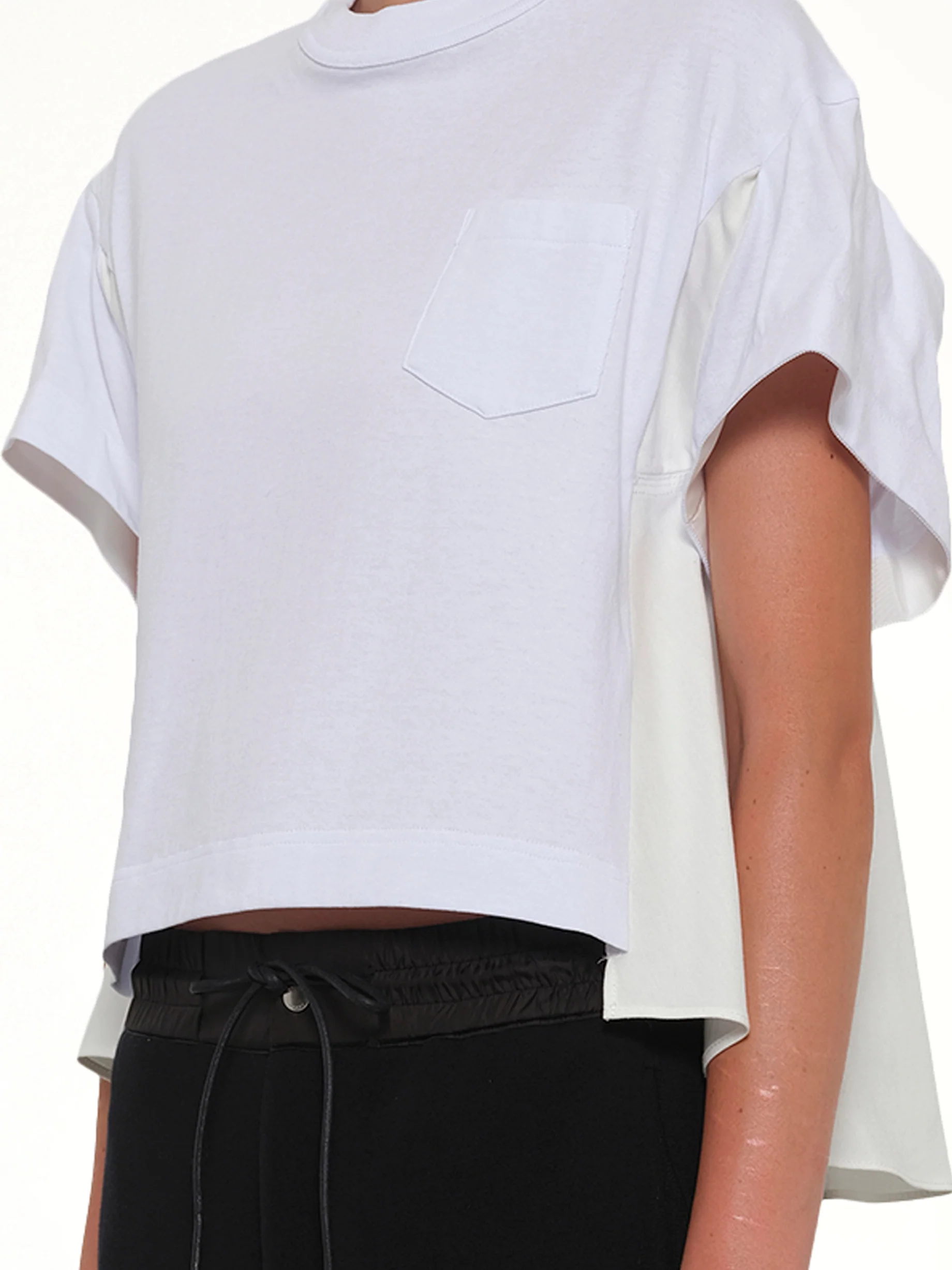 Light Weight Denim x Poplin Jersey T-Shirt in White - Image 6