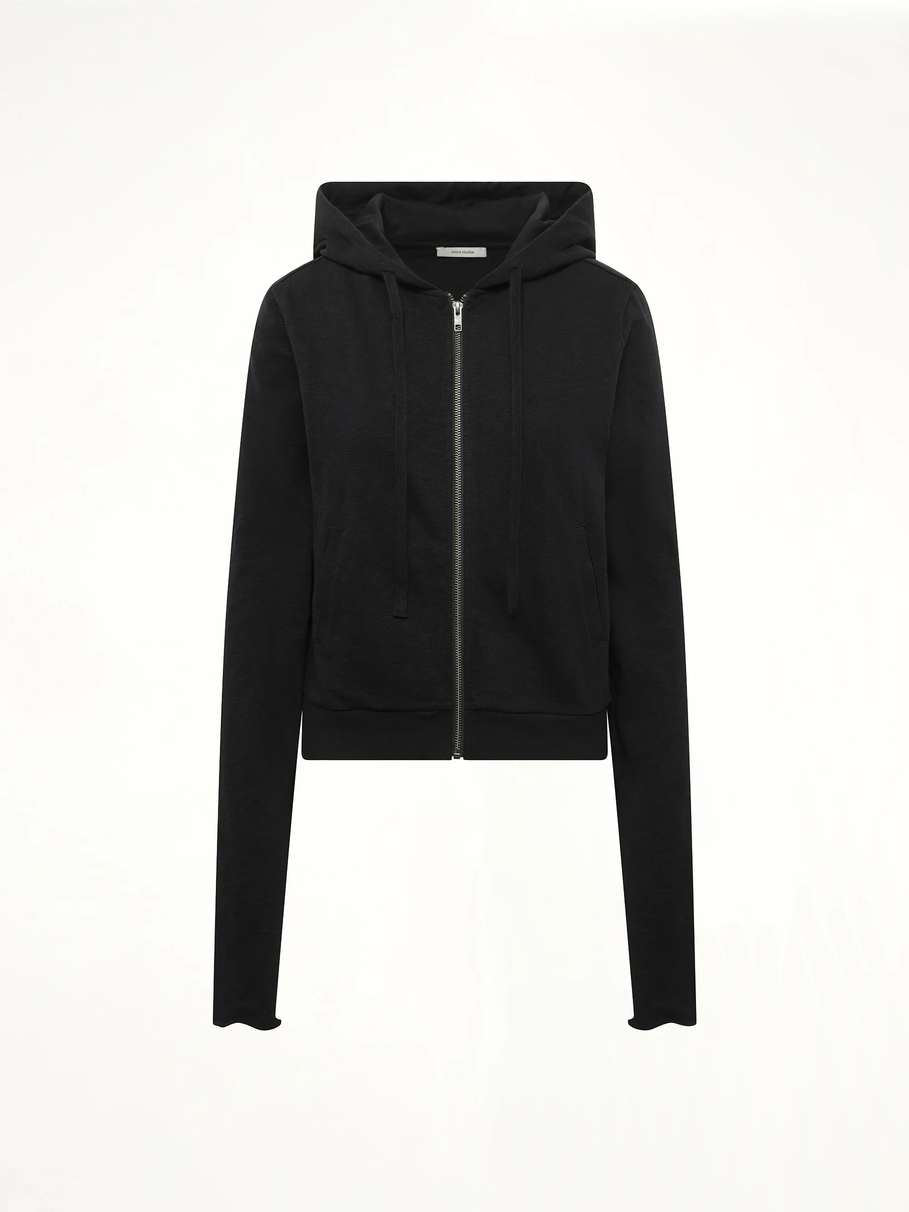 Lightweight Cropped Zip-Up Hoodie in Black - Image 2