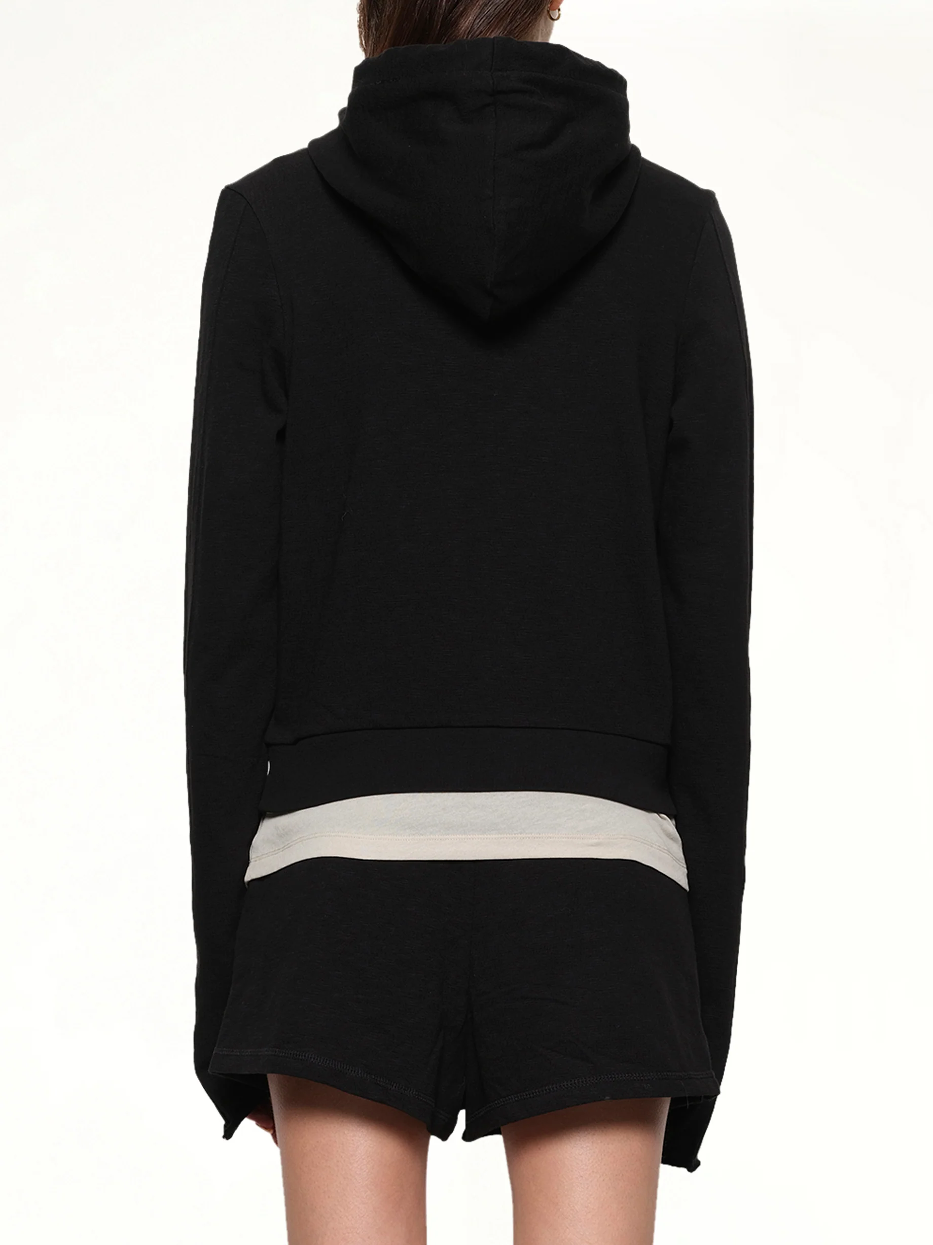 Lightweight Cropped Zip-Up Hoodie in Black - Image 5