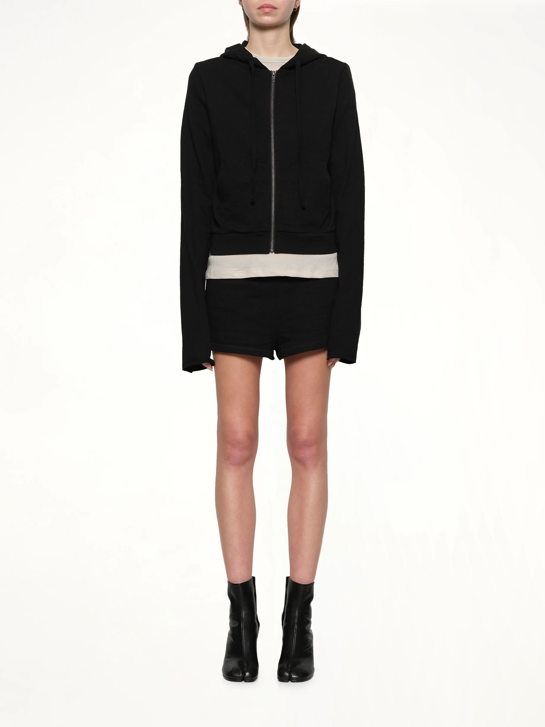 Lightweight Cropped Zip-Up Hoodie in Black - Image 7