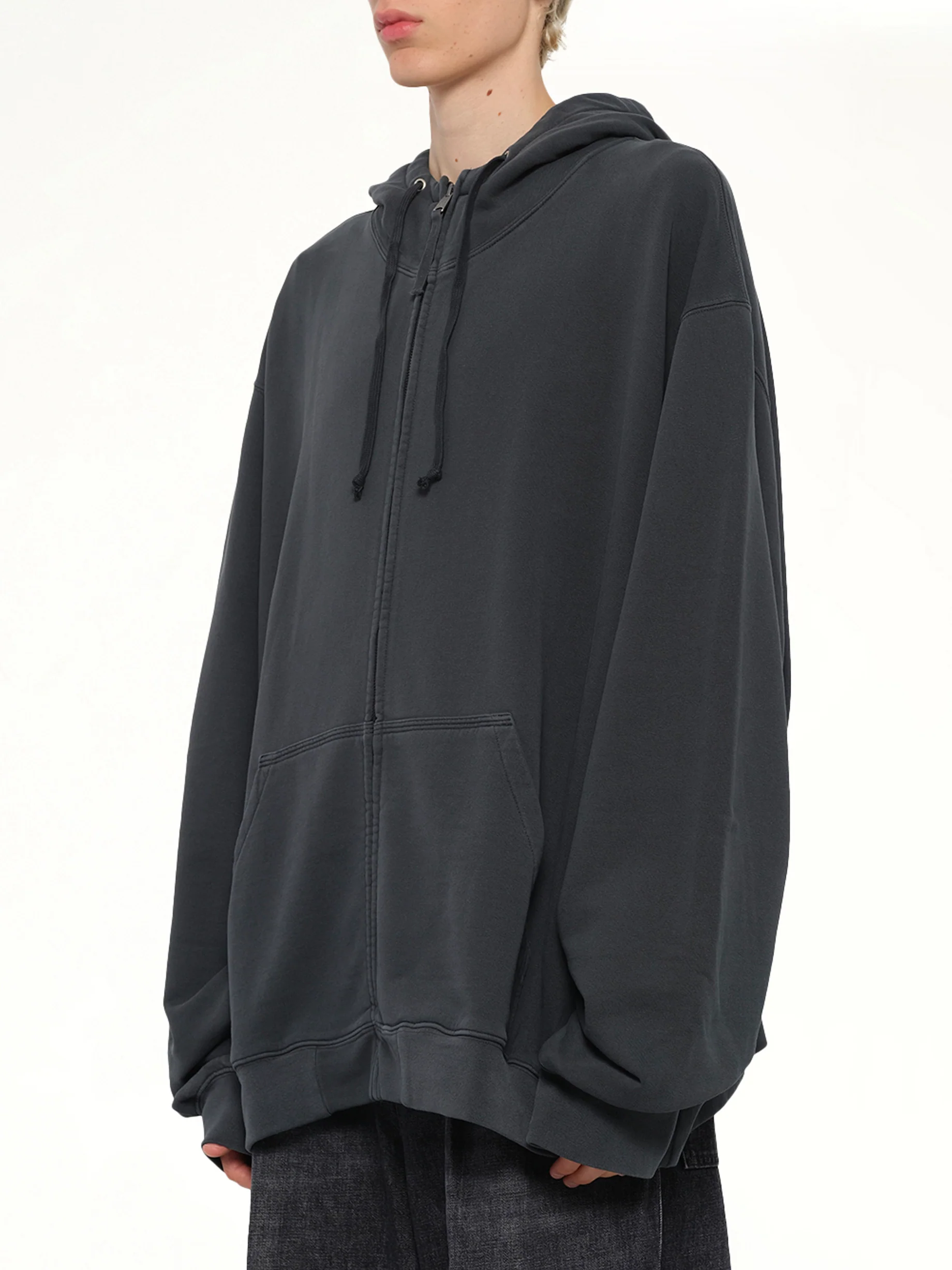 Lightweight Firm Zip Hoodie in Charcoal - Image 3