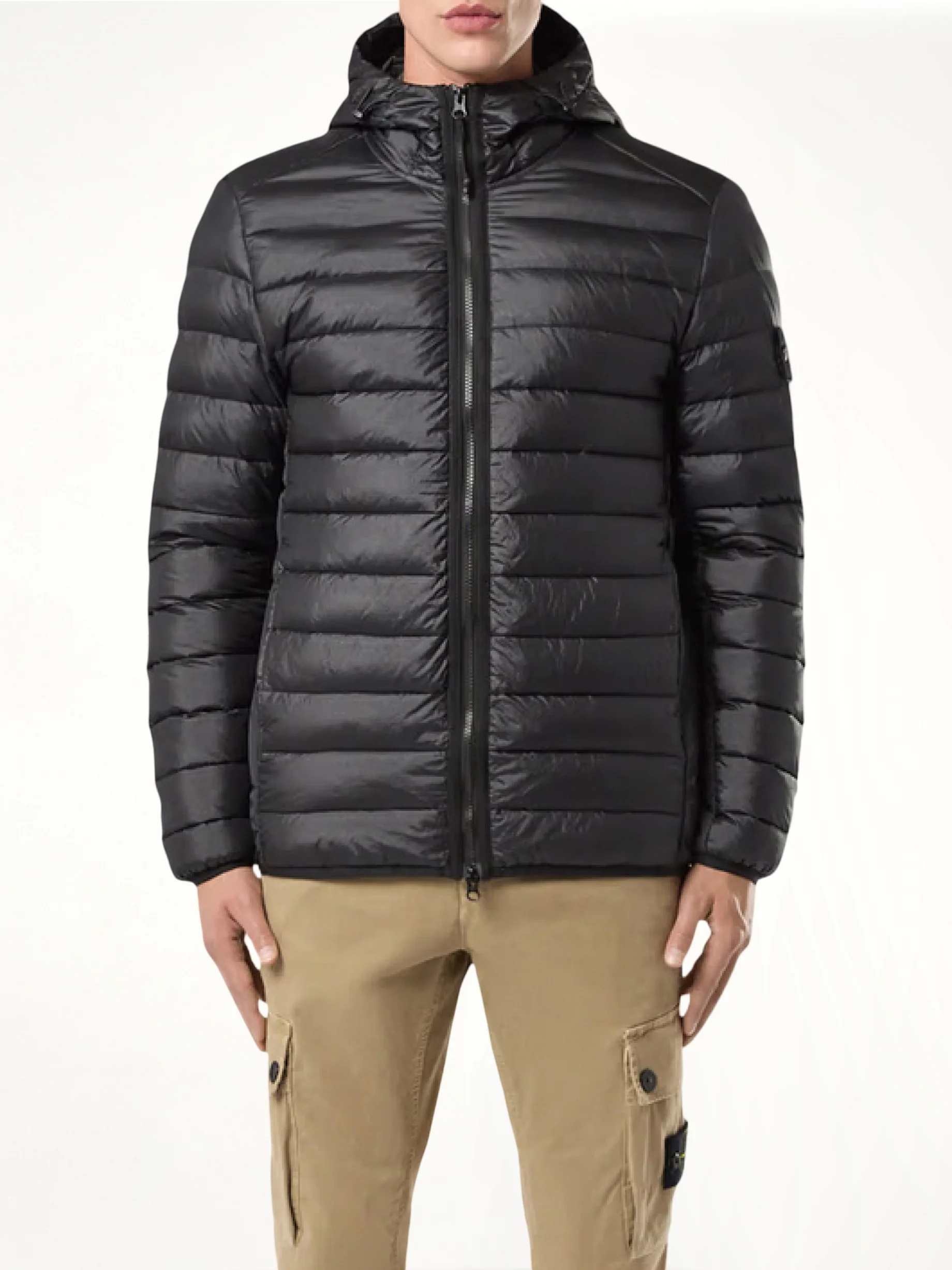 Lightweight Hooded Down Jacket in Black